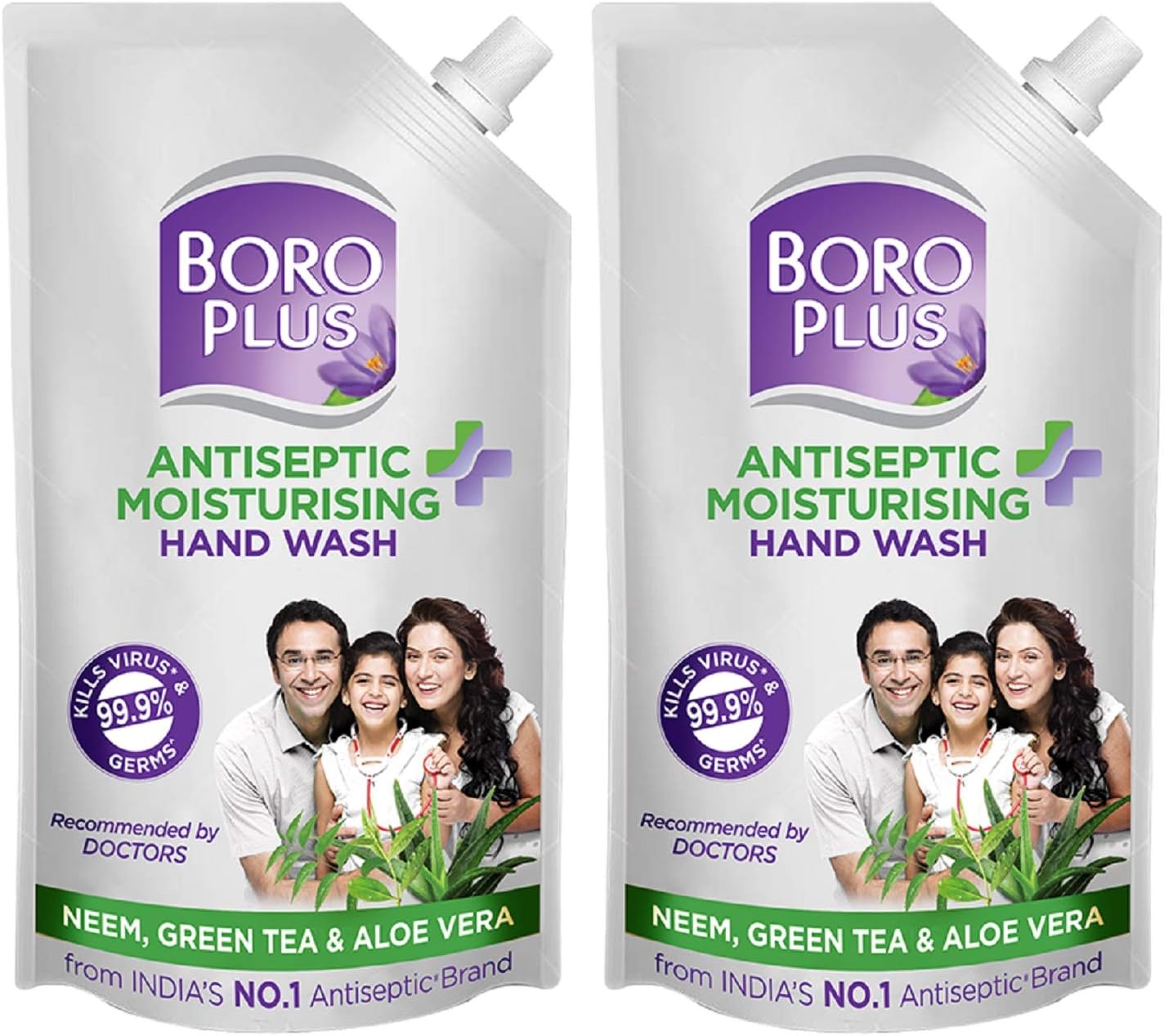 BOROPLUSAntiseptic + Moisturising Hand Wash - Neem, Green Tea & Aloe Vera (Refill Pouch with Spout) Pack of 2