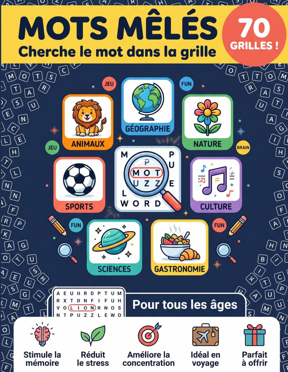 Mots Mêlés: Cherche le mot dans la grille - Pour tous les âges