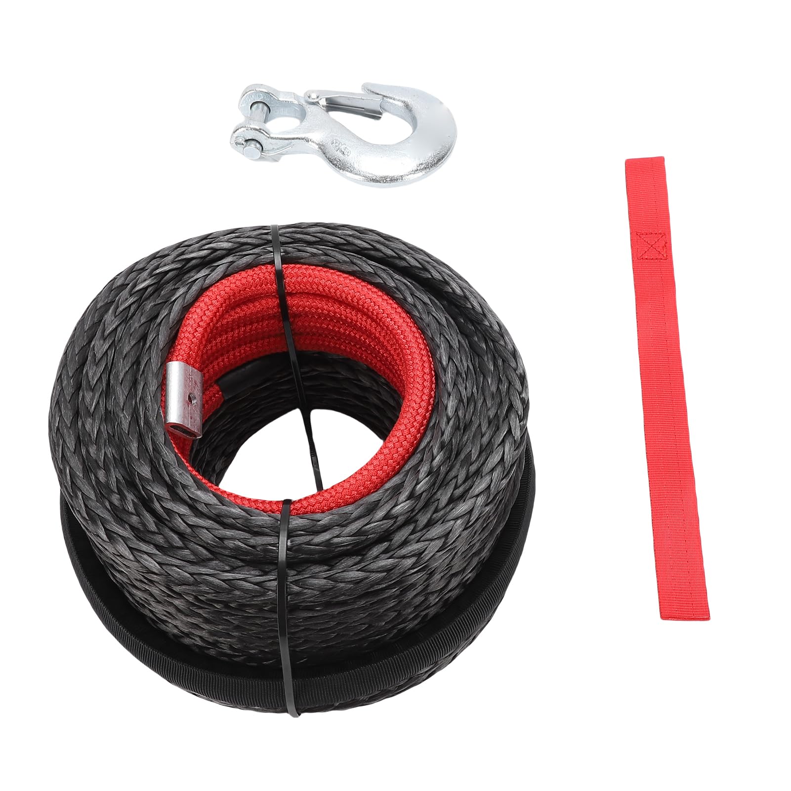Lina Wyciągarki z Hakiem 8 Mm, 30 M, Wytrzymała, Syntetyczna, z Włókna, z osłoną ochronną, wytrzymałość na Zerwanie 56 Ton, do Holowania Pojazdów Terenowych SUV