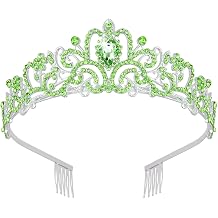 Didder Silver Tiaras and Crowns for Women - Elegant Green Crystal Princess Crowns for Girls - Bridal, Wedding, Prom, Birthday Party
