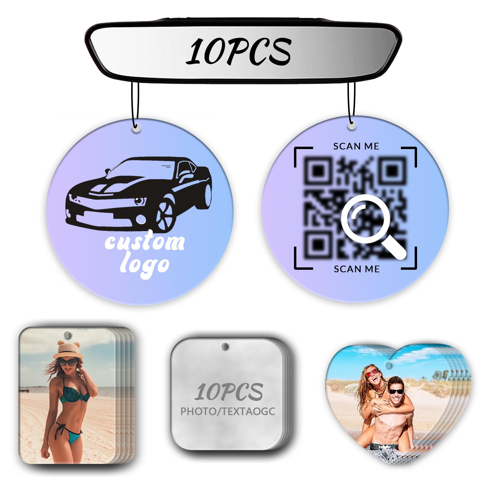 10Pcs Batch Personalized Double Sided Photo Car Air Fresheners, Custom Photo Text Logo Bulk Air Freshener for Car, Custom Present Air Fresheners with