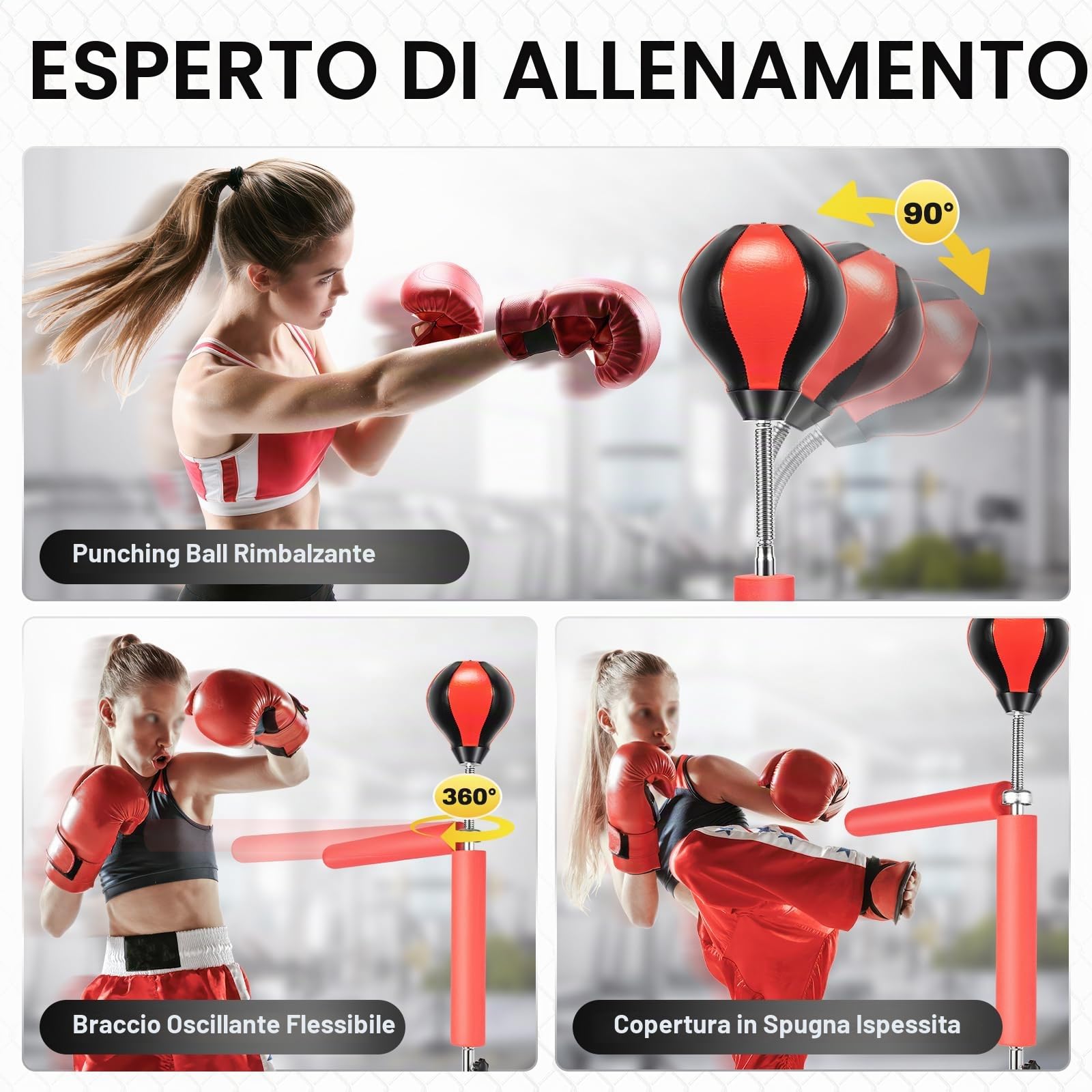 Sacco da boxe da boxe per adulti, con striscia riflettente a 360°, pallone da boxe, bersaglio, rotante, bastone verticale, per uso domestico, schivata, sacco da boxe, professionale