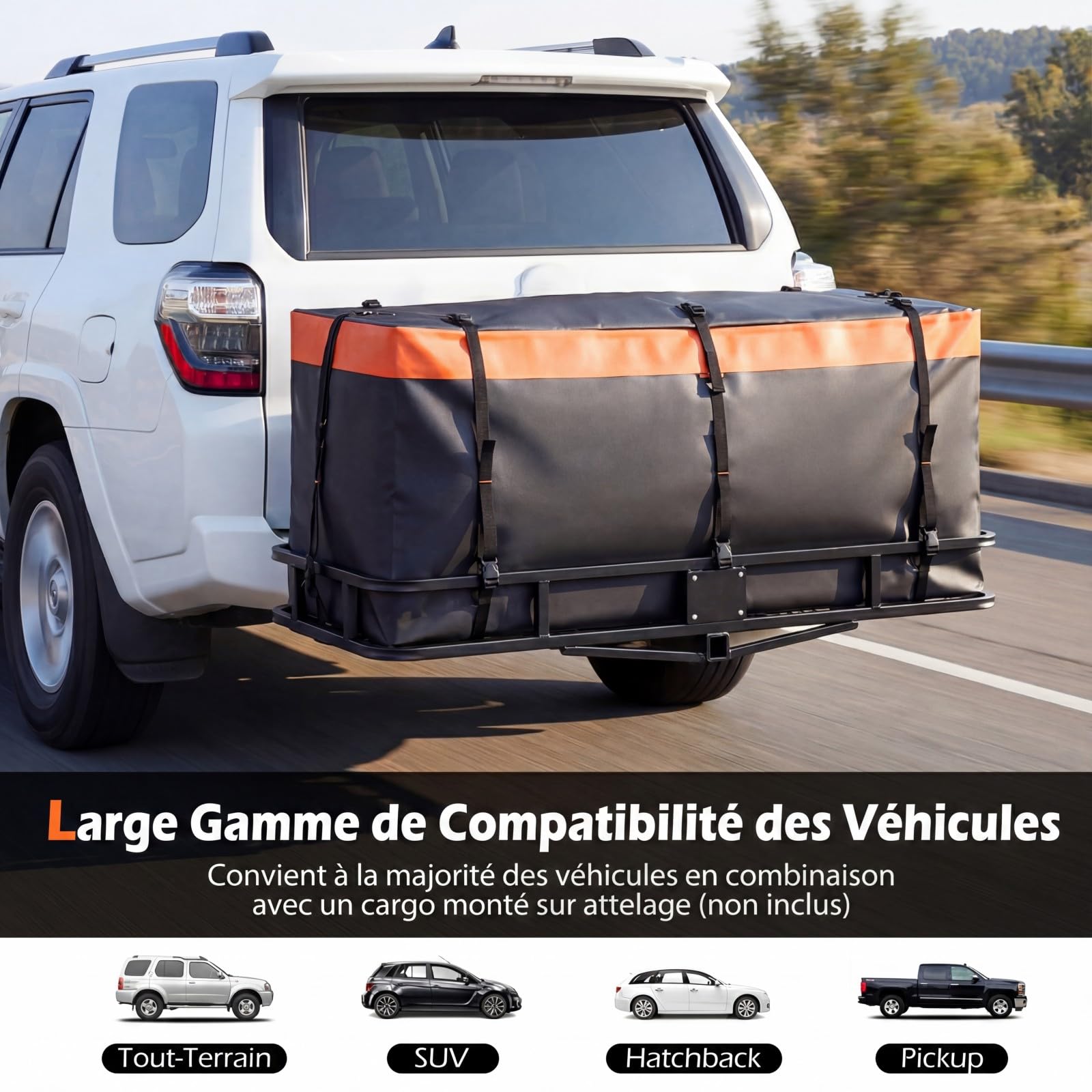 COSTWAY Coffre Attelage 453 L, Coffre Arrière pour Attelage de Remorque avec PVC Imperméable 8 Sangles Renforcées Sac de Rangement, pour Tous Les Véhicules avec Porte-Bagages Attelé