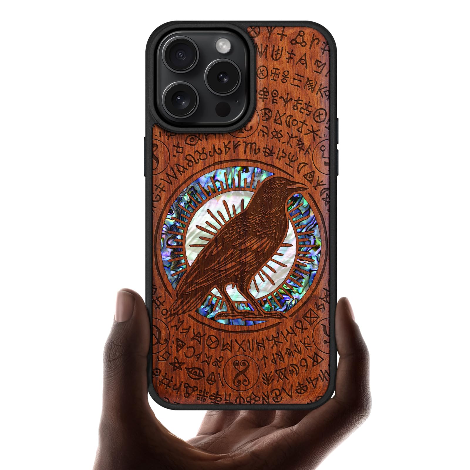 Carveit Magnetic Case for iPhone 16 Pro Max Case, Wood Artisan Engraved & Handmade Shell Inlaid, TPU Shockproof Cover, Compatible with MagSafe