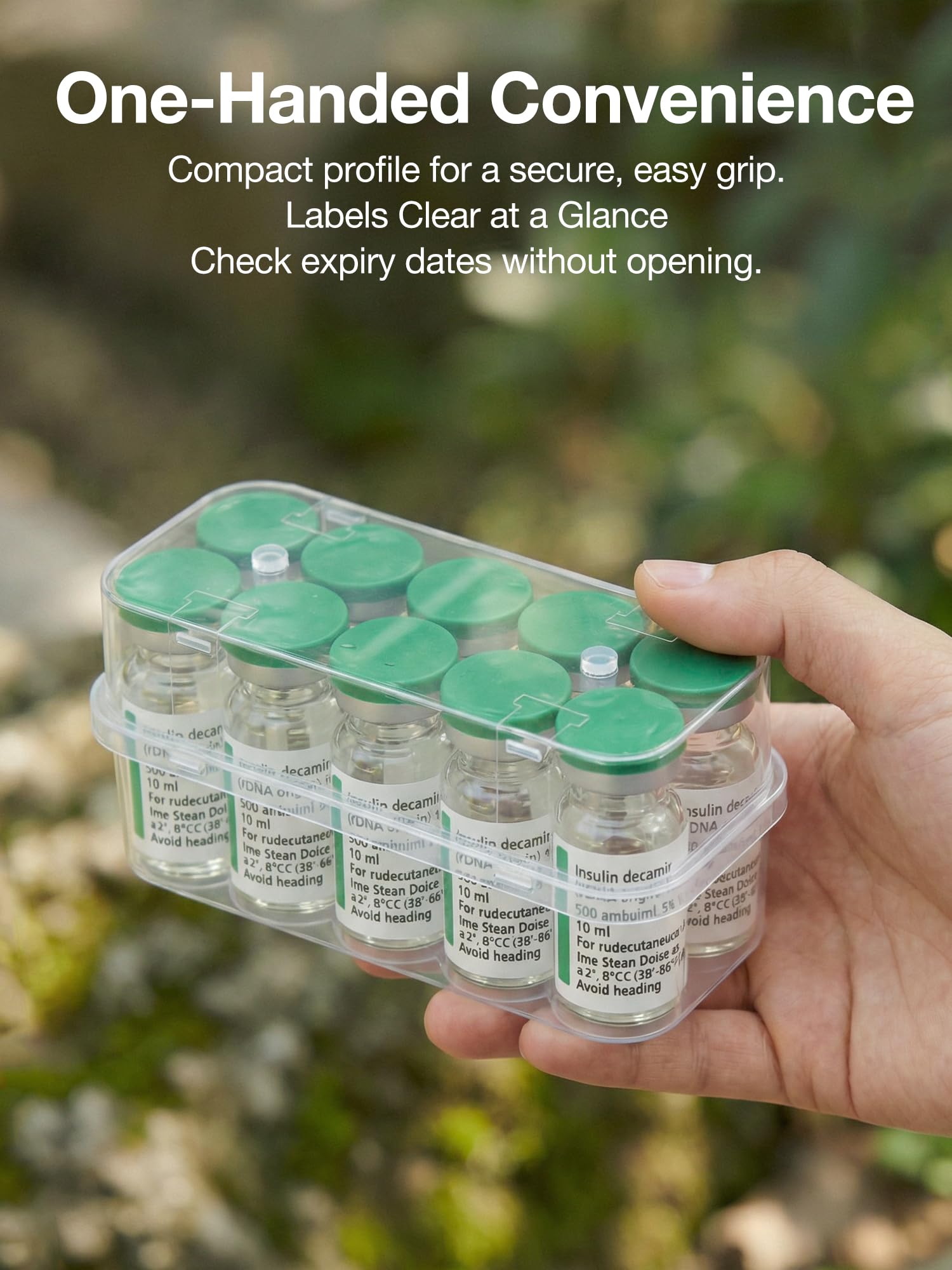 SUNMON Caja de Almacenamiento para Viales de 10 ml, Organizador Transparente para Insulina y GLP-1 con 10 Ranuras