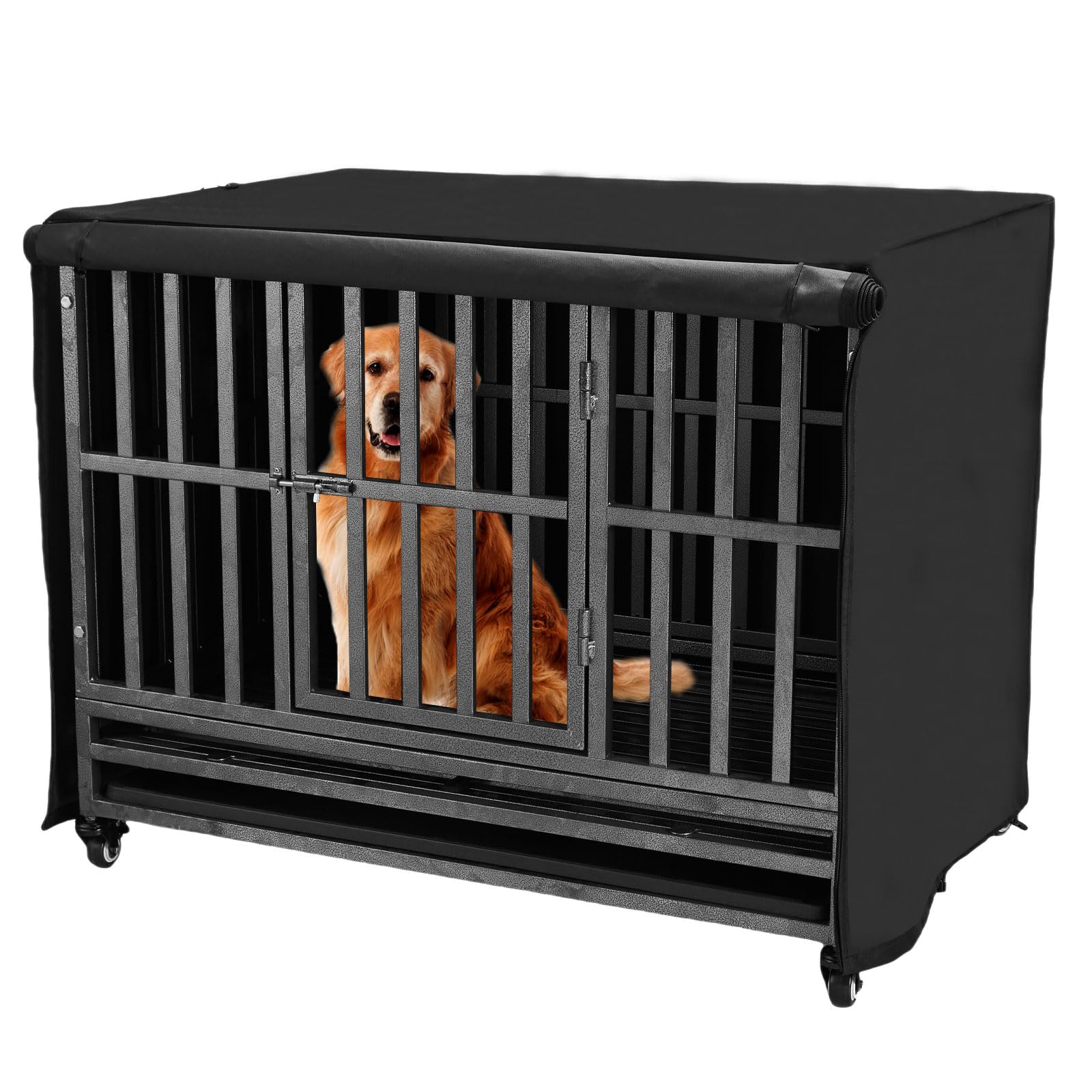48 inch Heavy Duty Dog Crate Cover Durable 600D Oxford Fabric Dog Kennel Cover Soundproof Waterproof Sunshade Fit For Wire Dog Cage Covers With Breathable Side Window( Only Covers)
