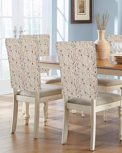 Miniatura 2 de Gredice 4 Pcs Dining Chair Slipcovers Spring Seamless Floral with Bird,Removable Chair Back Covers Watercolor Flower on Retro Burlap Chair Protector