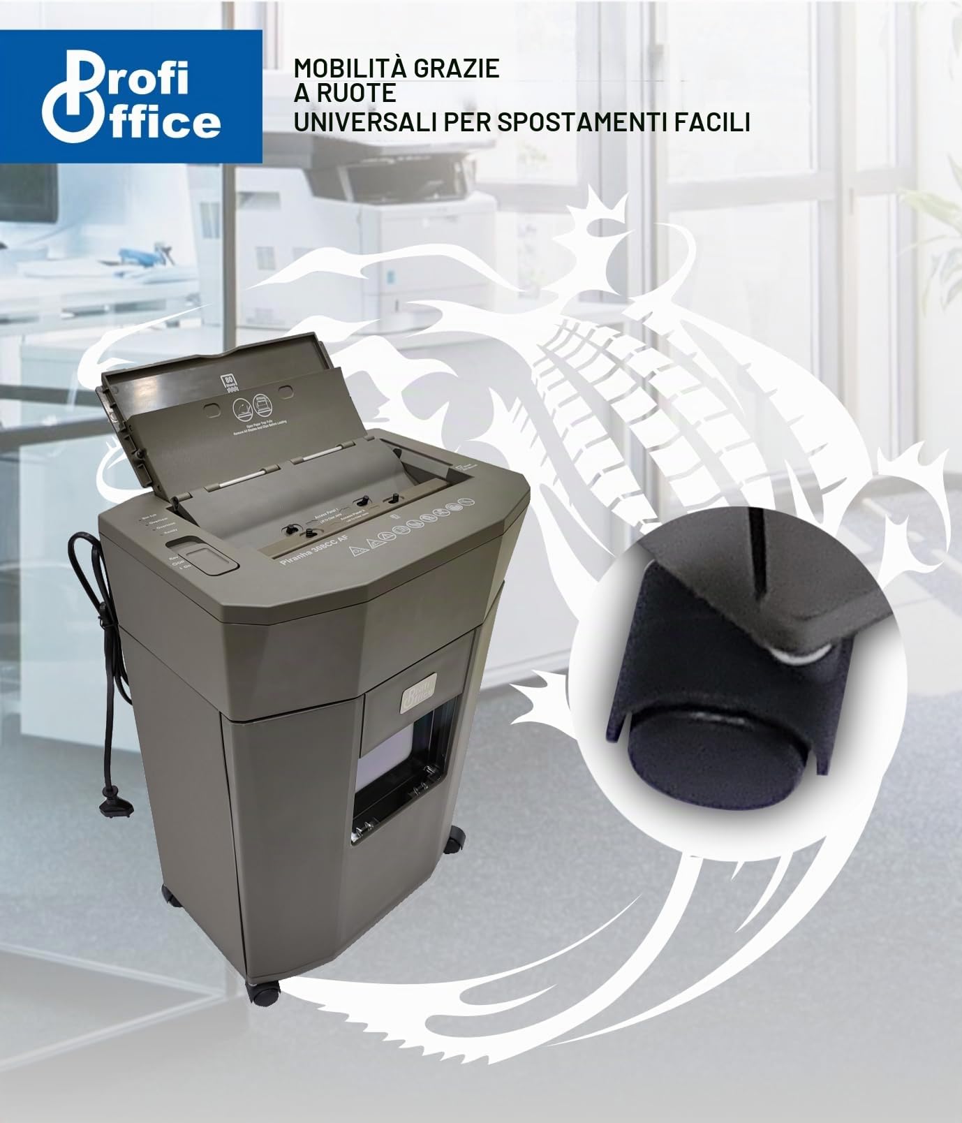 Profi Office Piranha 308 AF Distruggidocumenti con Taglio a Particelle P-4 - Alimentazione Automatica 80 Fogli, Affidabile e Veloce, Conforme al GDPR (91951)