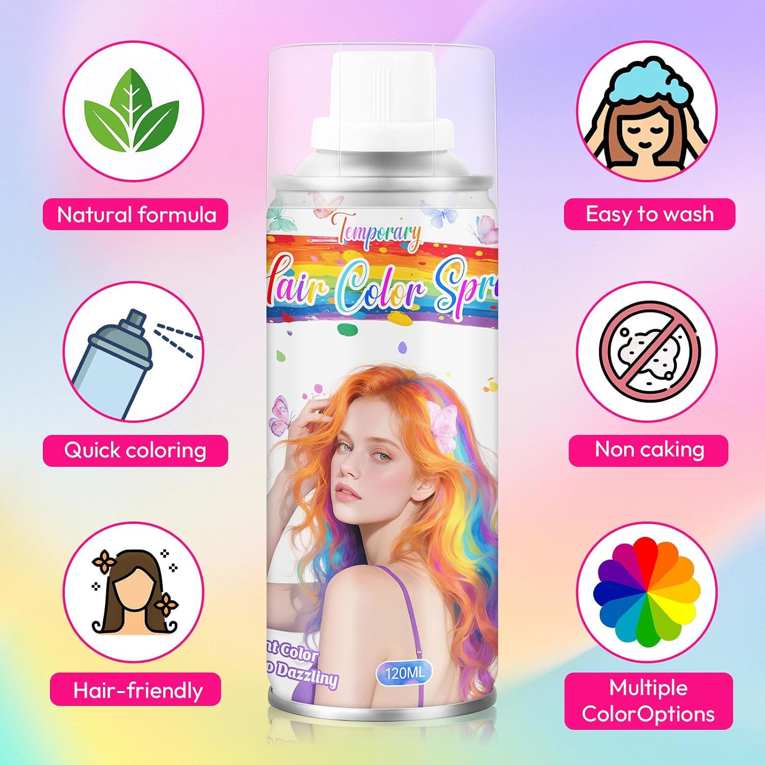 3 Pcs Temporary Hair Color Spray for Kids & Women- Washable Root Touch Up Hair Dye, Non-Sticky Hair Wax for Christmas,Cosplay,Parties (Blue&Pink&Purple)