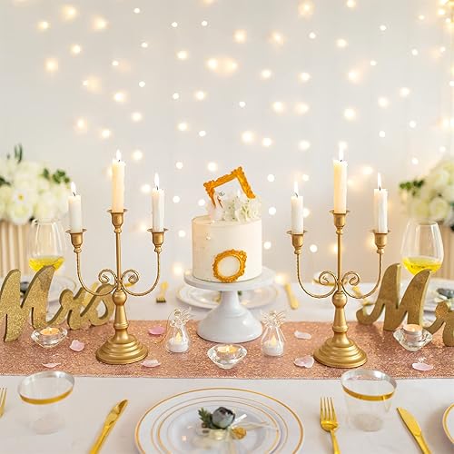 Miniatura 3 de Sziqiqi - Portavelas cónico dorado para centro de mesa - Juego de 3 portavelas para centros de mesa de boda, portavelas de metal para chimenea,