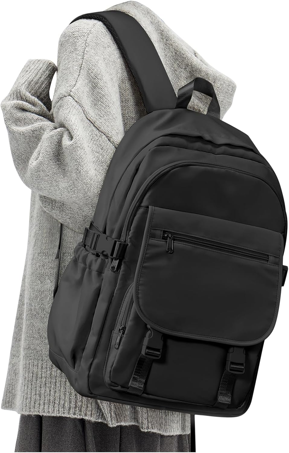 Aesthetic Black School Backpack for Teens Girls Boys Multi Pocket Backpack Waterproof Book Bags Kawaii College Backpack for Women Men Leisure Backpacks