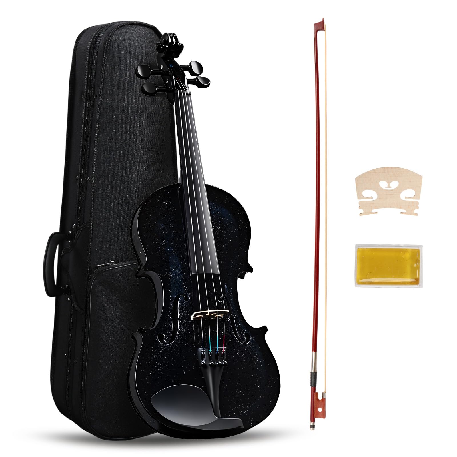 Bonnlo Violine Set 4/4, Violin Vollgröße aus Lindenholz für Anfänger, Geige mit Hartschalenkoffer, Bogen, Kolophonium, Ersatzsaiten & Schulterstütze, ideal für Erwachsene & Kinder, Schwarz