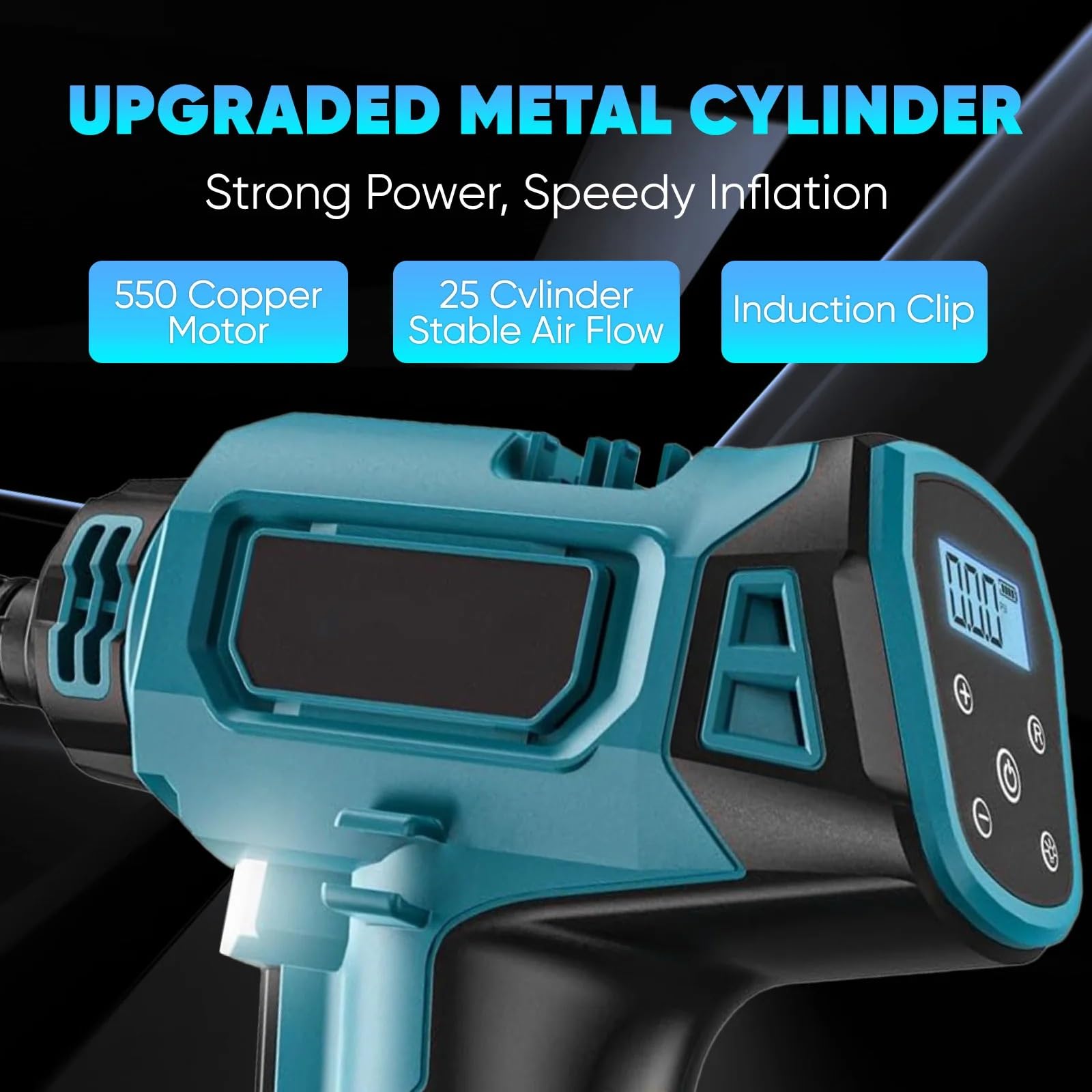 Inflador Ruedas Coche Inflador de neumáticos de Coche portátil inalámbrico, luz LED, batería de 18V, Carga Dual de Coche de 12V para SUV/Motocicleta/Bicicleta Compresores de Aire portátiles