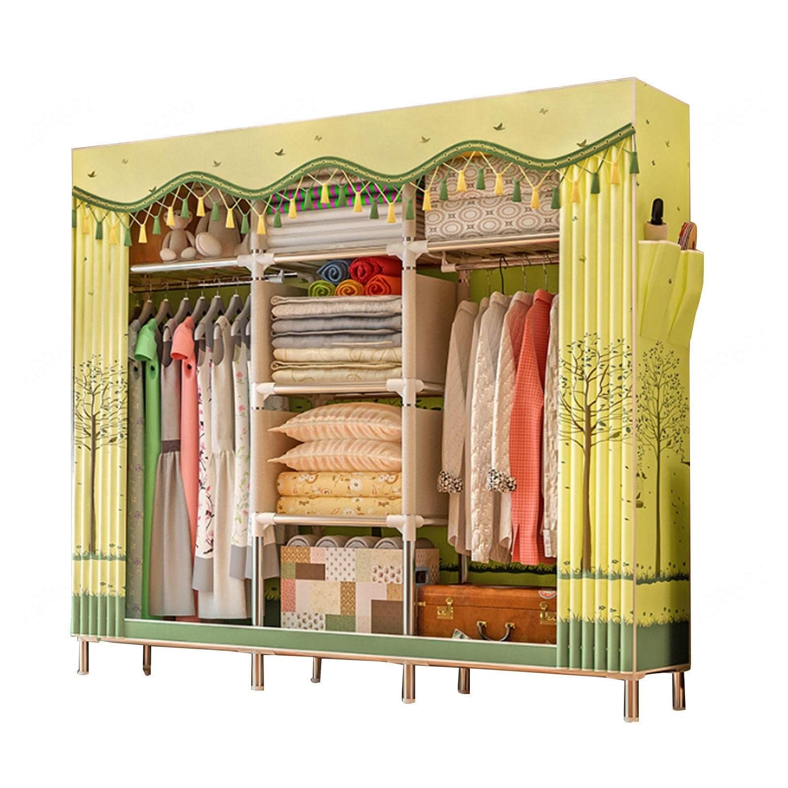 Armario portátil de lona de 168x46x172 cm plegable con barra para colgar ropa