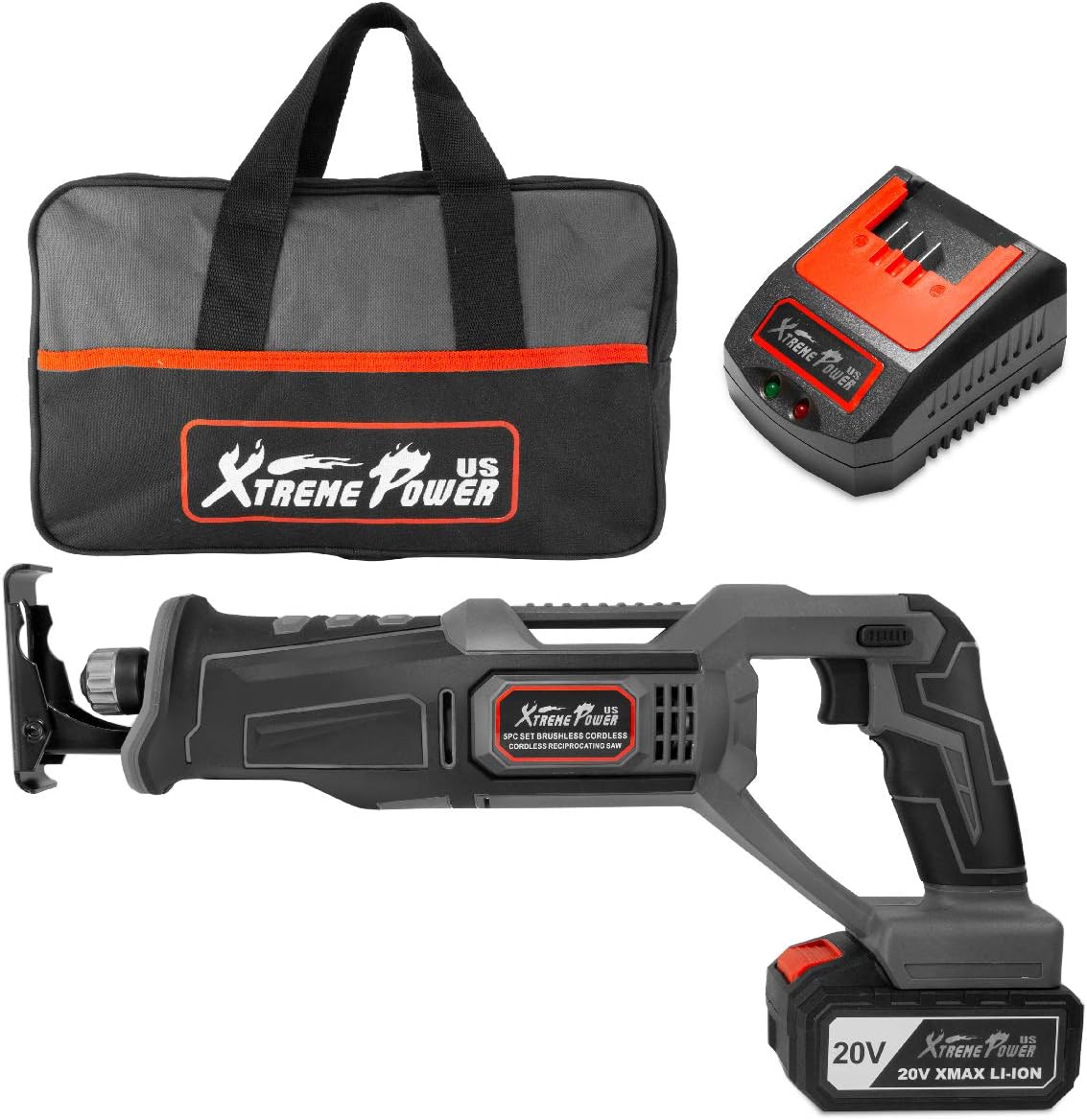 XtremepowerUS 20V Max Cordless Reciprocating Saw Battery-Powered 4.0Ah Cordless Saw Variable Speed with Tool Bag