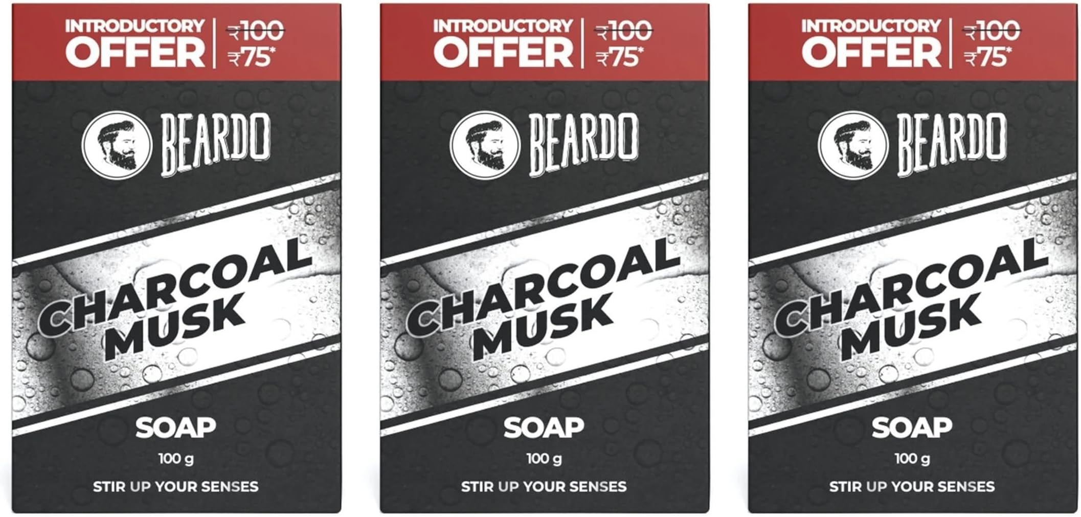 Beardo Activated Charcoal Musk Soap for Men, 100g x 3 | With Activated Charcoal | Deep Cleansing, Anti-Pollution | Refreshing | Removes Impurities