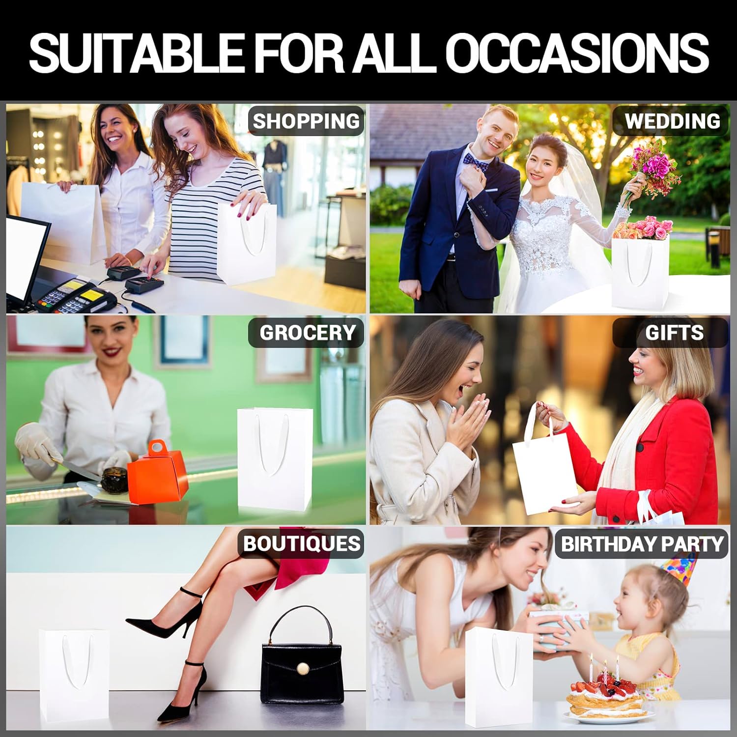 EUSOAR Small White Gift Wrap Bags, 30 Pack 5.9x2.3x7.8 inches Shopping Bags with Handles Bulk, Party Favor Wrapping Bags for Wedding, Craft Grocery, Boutique, Merchandise, Retail, Business - Image 5