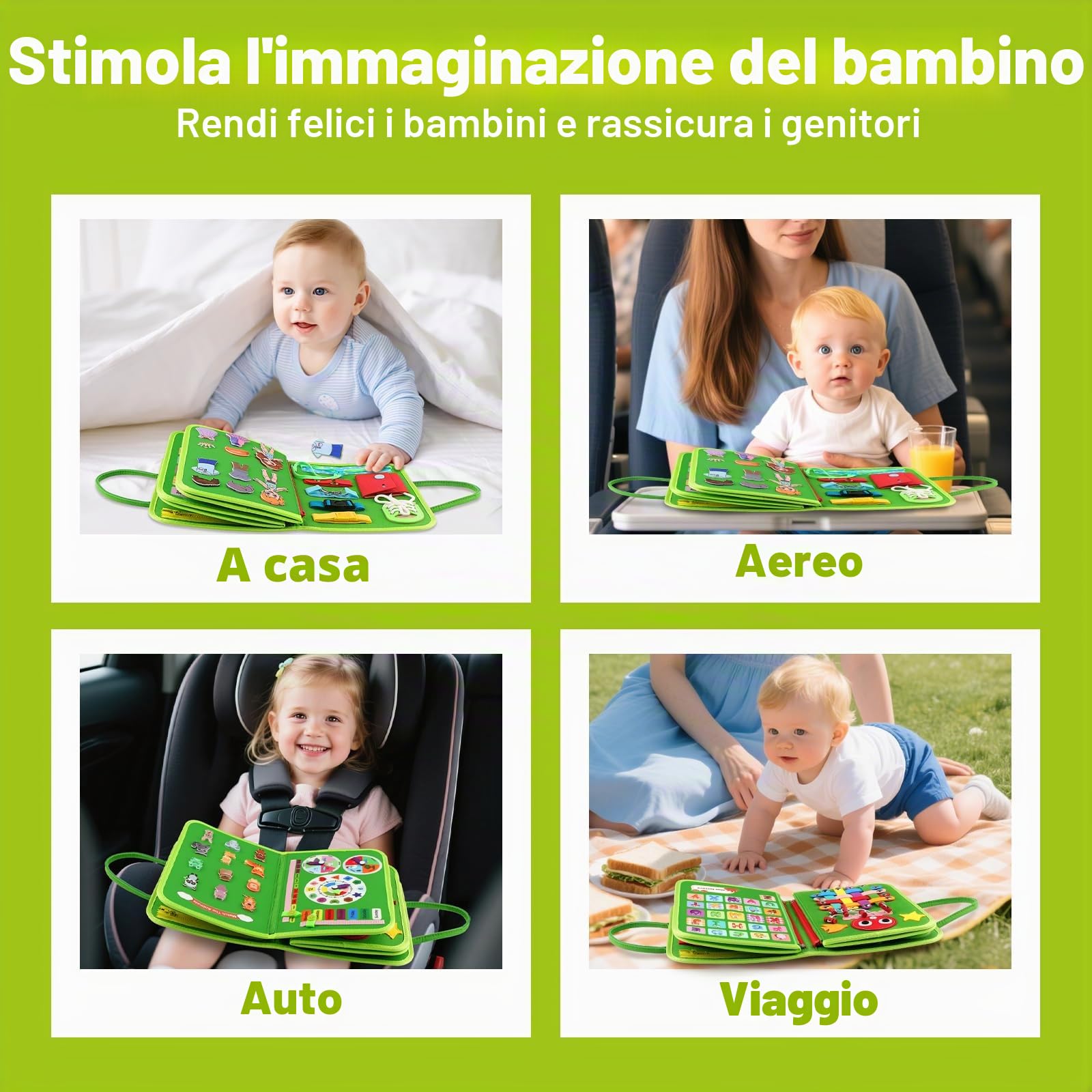 Montessori, Giocattolo per Bambini a Partire, Activity Busy Board Feltro Quiet Book, Giocattolo da Viaggio per Le attività motorie, Libro educativo, per la Prima Istruzione