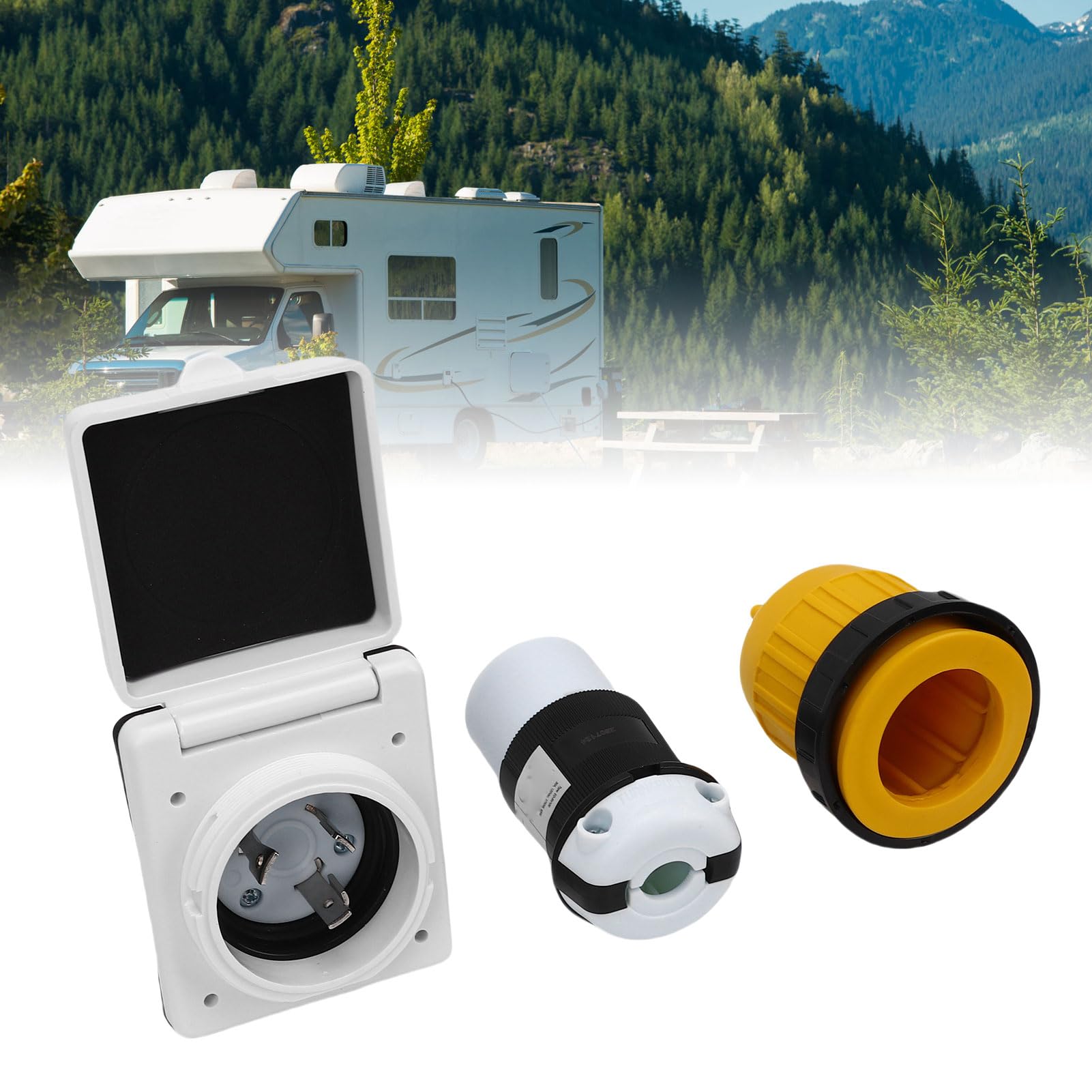 Marhynchus 30A RV Power Inlet Outlet Kit Shore NEMA L5 30P Connettore Maschio e NEMA L5 30R Connettore Femmina con Anello di Bloccaggio Copertura Protettiva per Carovane