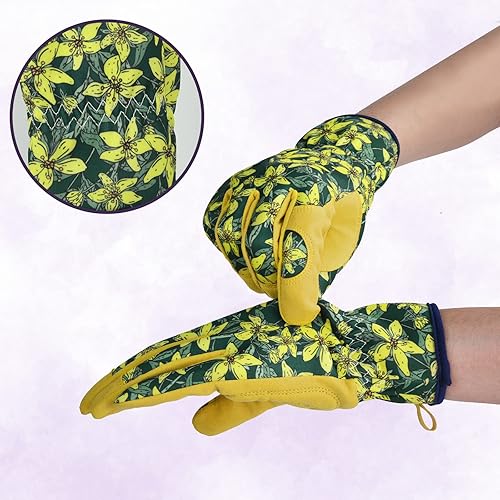 Miniatura 5 de Guantes de jardinería para mujeres, guantes de cuero para trabajo en jardín, a prueba de espinas, sin perforación, para cavar, plantar y podar