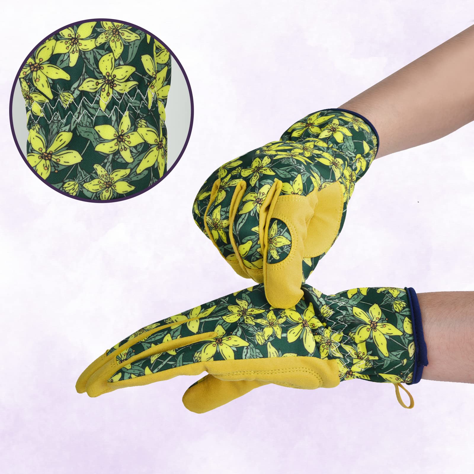 Guantes de jardinería de cuero para mujer, guantes de jardinería para mujer, a prueba de espinas, sin picadura para excavar, plantar, podar, talla L, verde negro