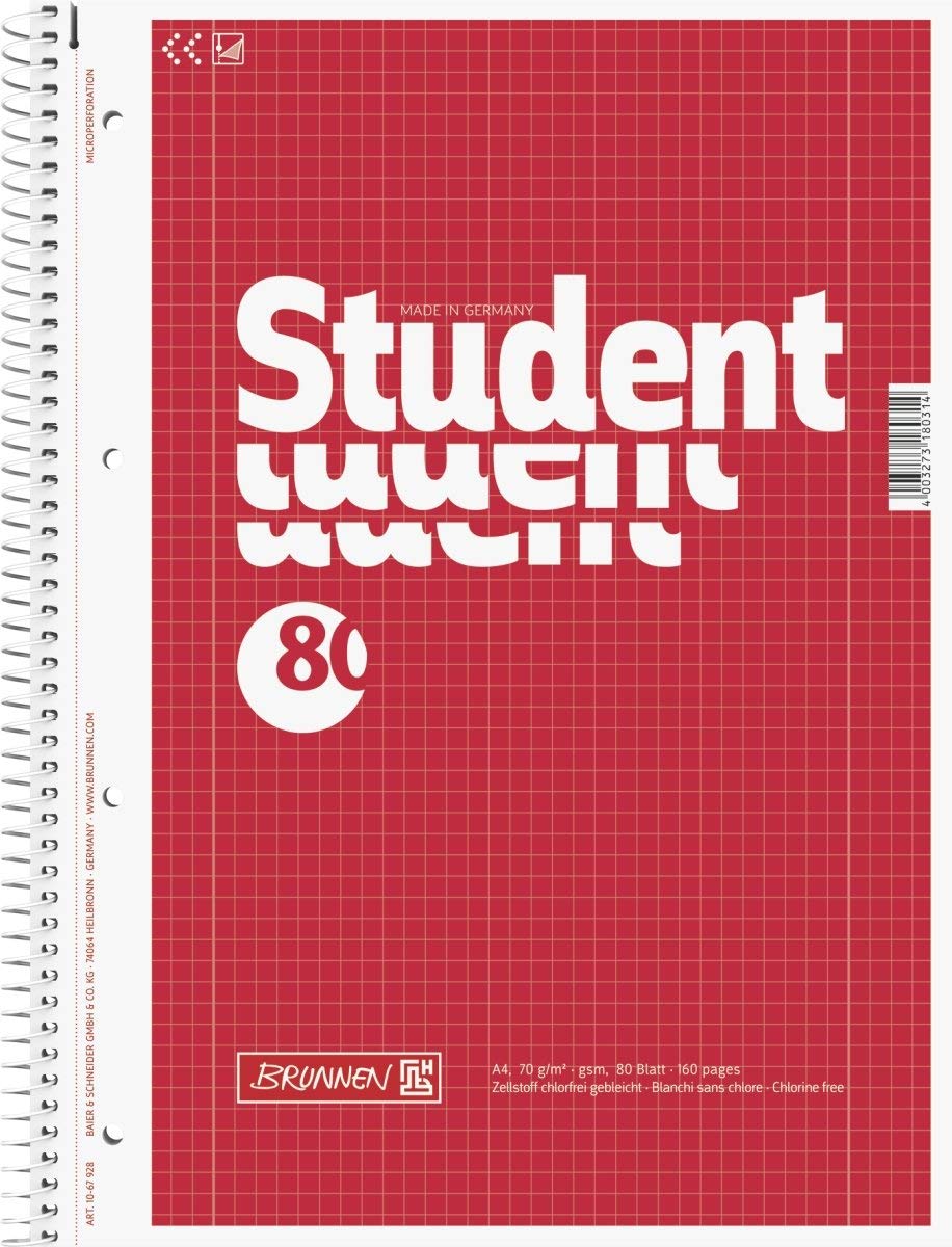 Brunnen 15 blocchi universitari Student A4 rigatura 27, a righe 80 fogli + 15 blocchi universitari Student A4 rigatura 28 a quadretti, 80 fogli bianchi (30 blocchi)