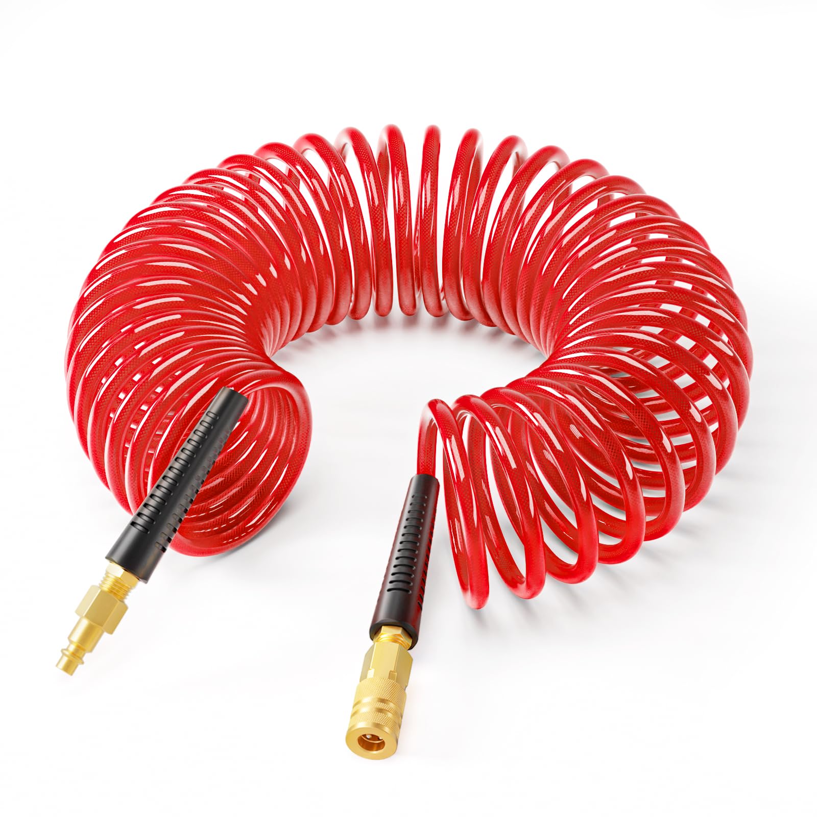 GASHER 1/4" 25FT Polyurethane Recoil Air Hose with Quick Coupler Plug Red