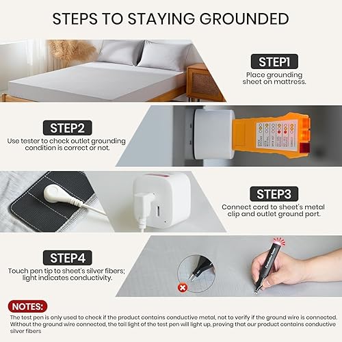 Miniatura 6 de Sábana bajera ajustable 12% de fibra plateada, hoja de 400 hilos con cable de conexión a tierra, promueve la relajación y una recuperación más