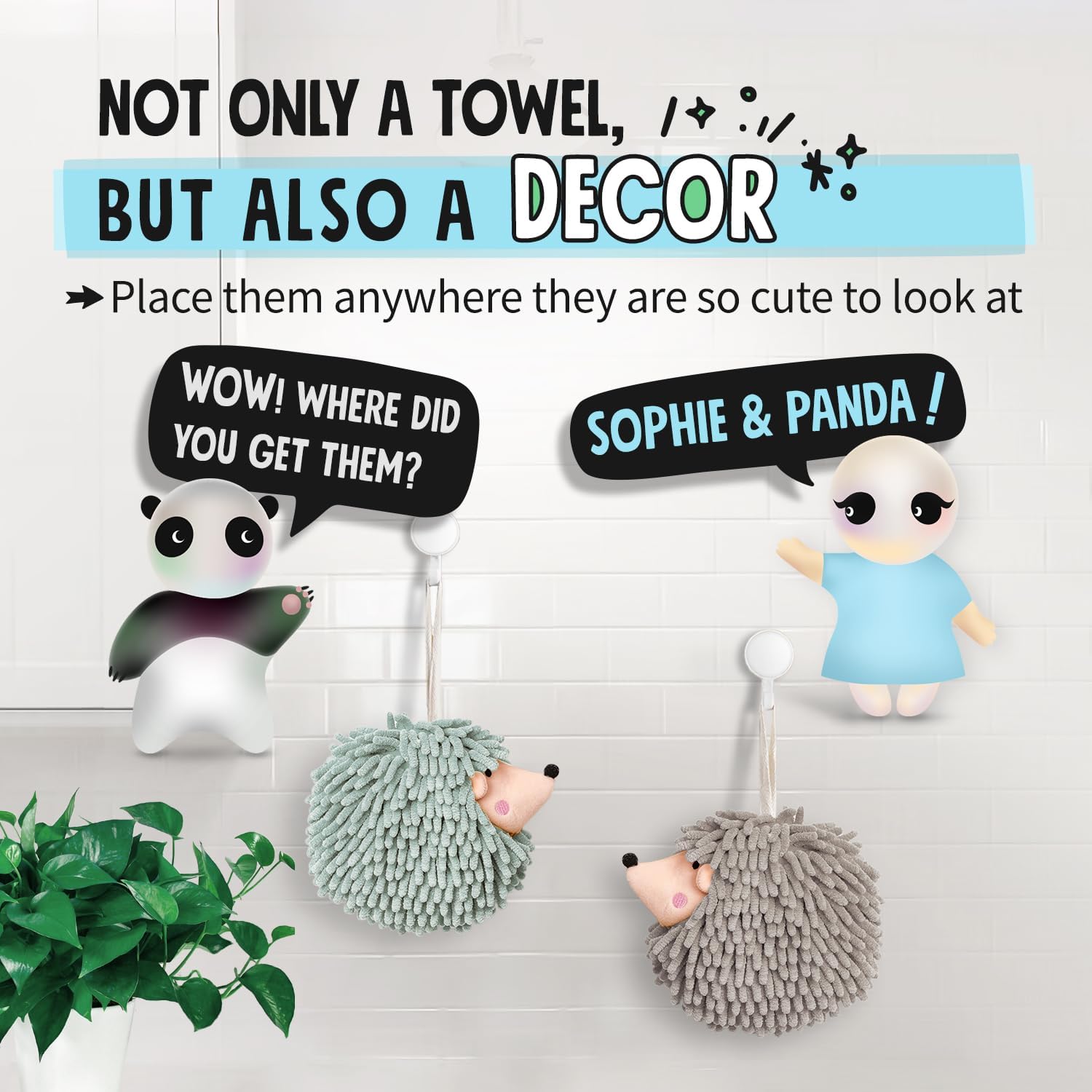 Sophie & Panda Fuzzy Ball Hand Towels (Set of 2) - Dry Your Hands Instantly and conveniently with This Creative Hand Towel Hedgehog Decorative Towels for Bathroom (Pack of 2, Pink) - Image 7