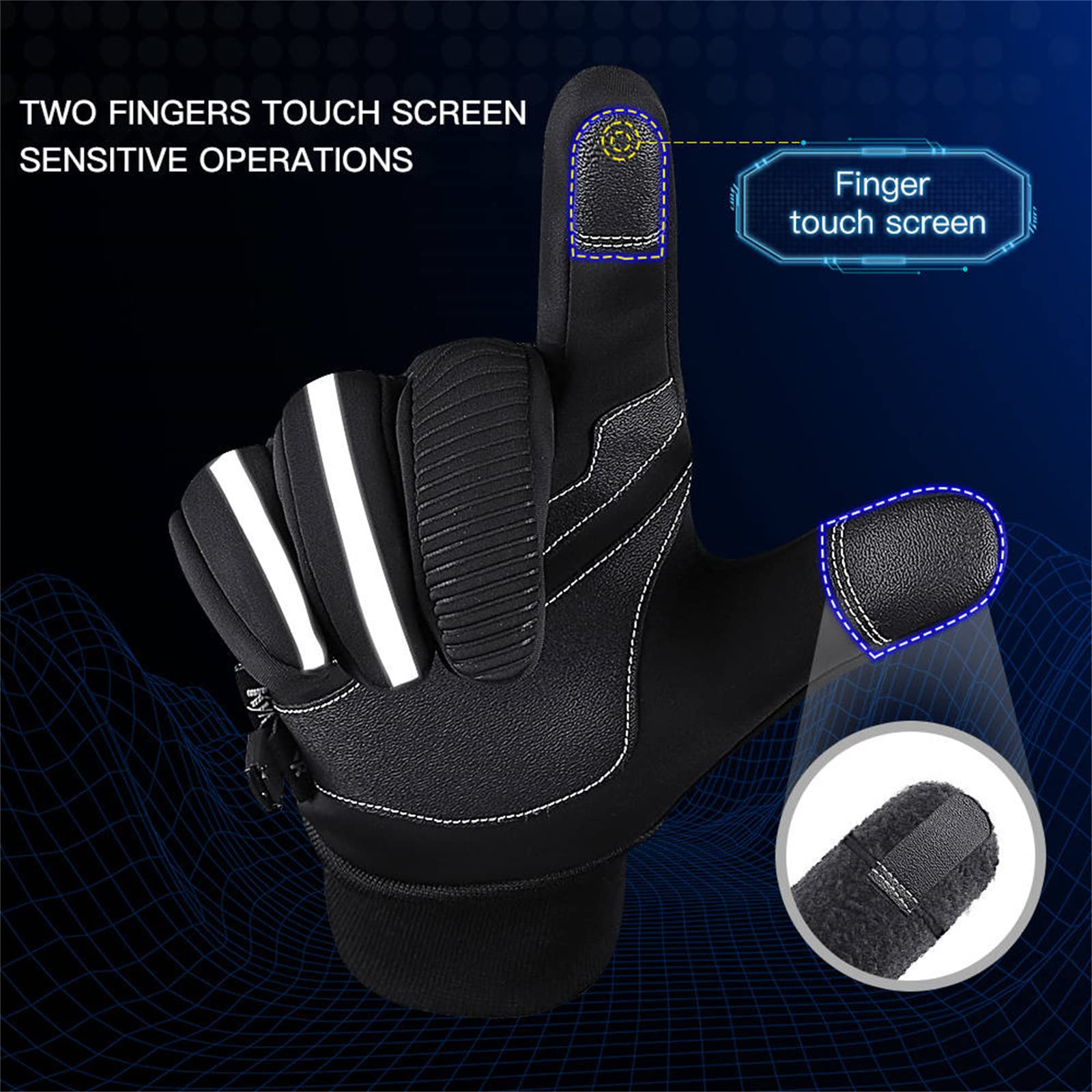 Guantes de Ciclismo para Hombre y Mujer, Guantes Ciclismo de Invierno - Guantes para Pantalla Táctil - Antideslizante - Reflectante - Correr Esquiar Conduci Escalar Cazar Acampar,Gray,S