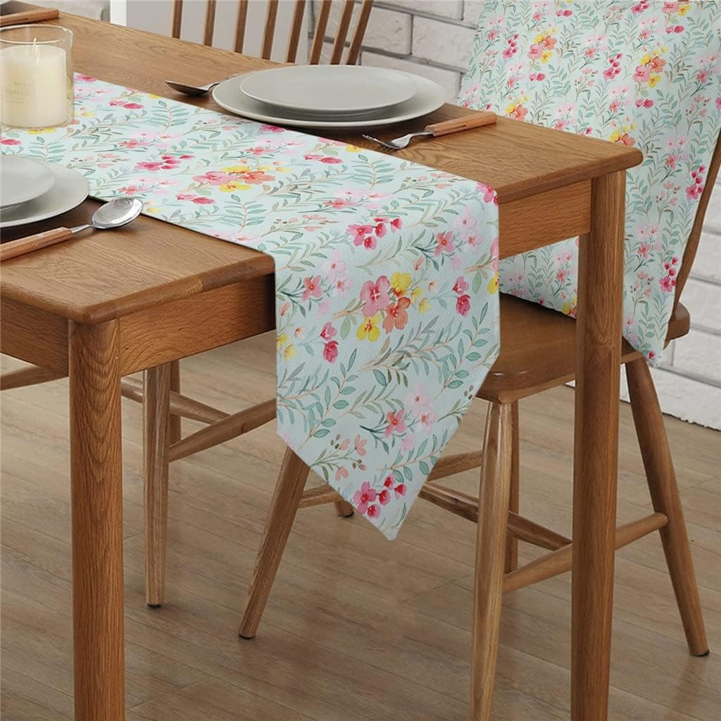 Watercolor Flowers Table Runner for Wedding Banquet Home Festival Party Dinning Table Decoration Table Runner(33x229cm)
