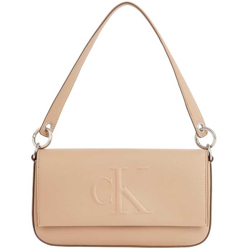 Calvin Klein Donna Borsa a Spalla Sculpted Flap Pouch con Logo, Grigio (Crockery), Taglia Unica