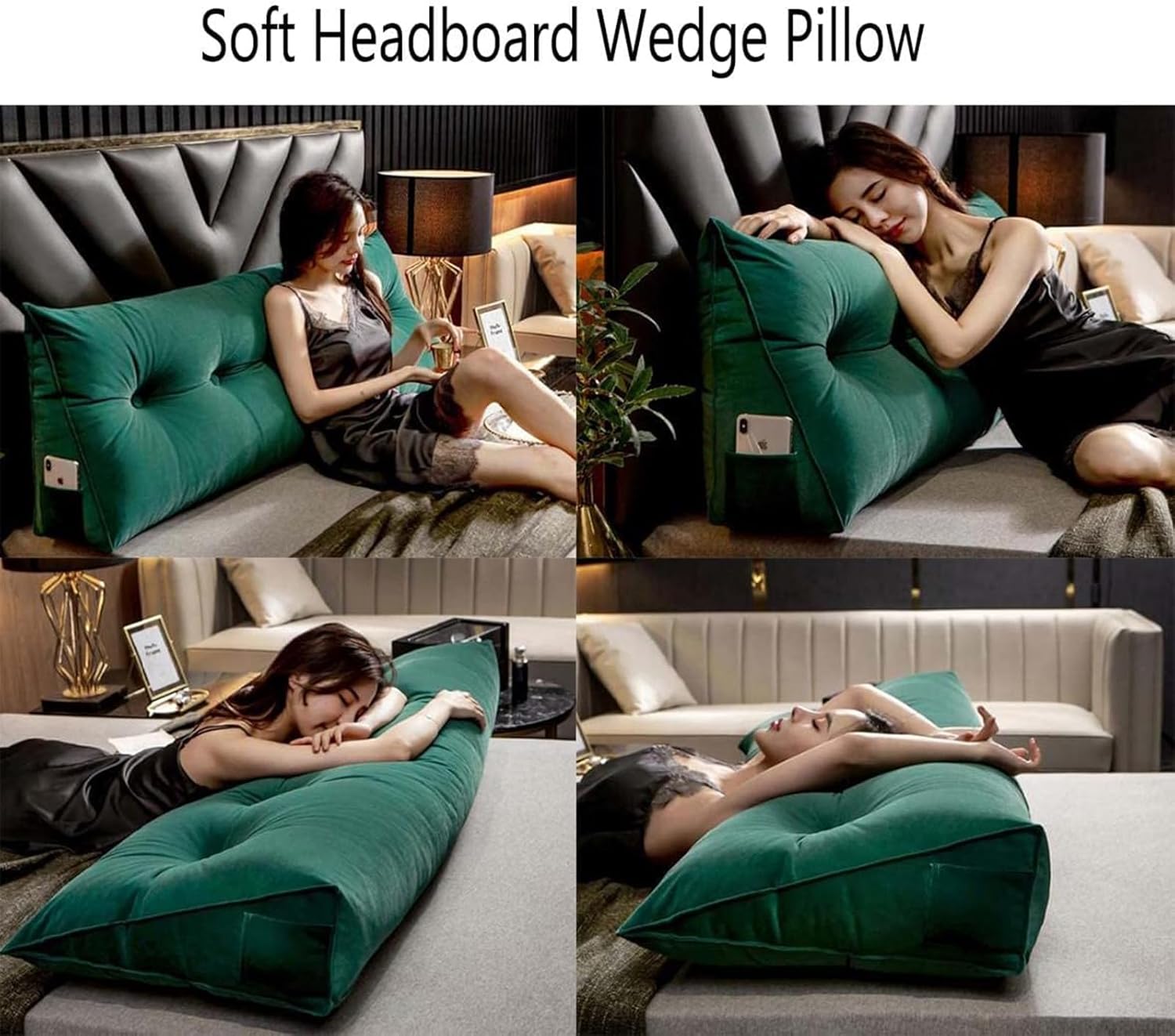 Luxury Headboard Pillow, with Pocket Large Wedge Back Lumber for Bed Sofa Tatami, Support Positioning Pillow Washable Daybed Triangle Bolster Cushion