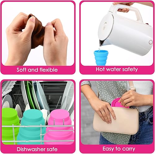 Miniatura 9 de Umigy 24 vasos plegables de silicona para viajes, portátil, coloridos, reutilizables, plegables, expandibles, para niños, viajes, senderismo, 12