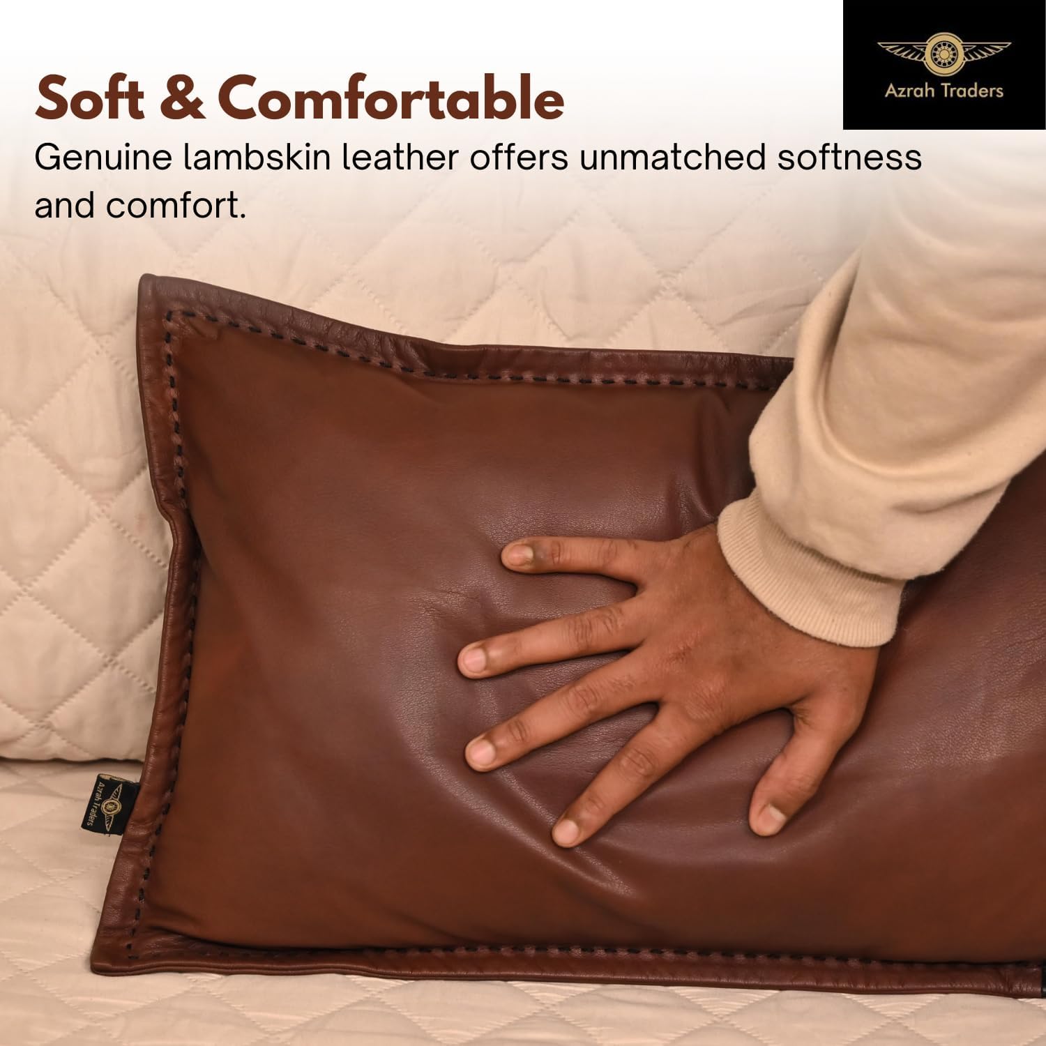 Genuine Lambskin Leather Pillow Cover, 16x24 Inch Case for Lumbar Throw Couch Pillows, Thick & Soft Cushion Covers for Sofa Bed Home Decor (Dark Brown & Black Box Pack of 2)