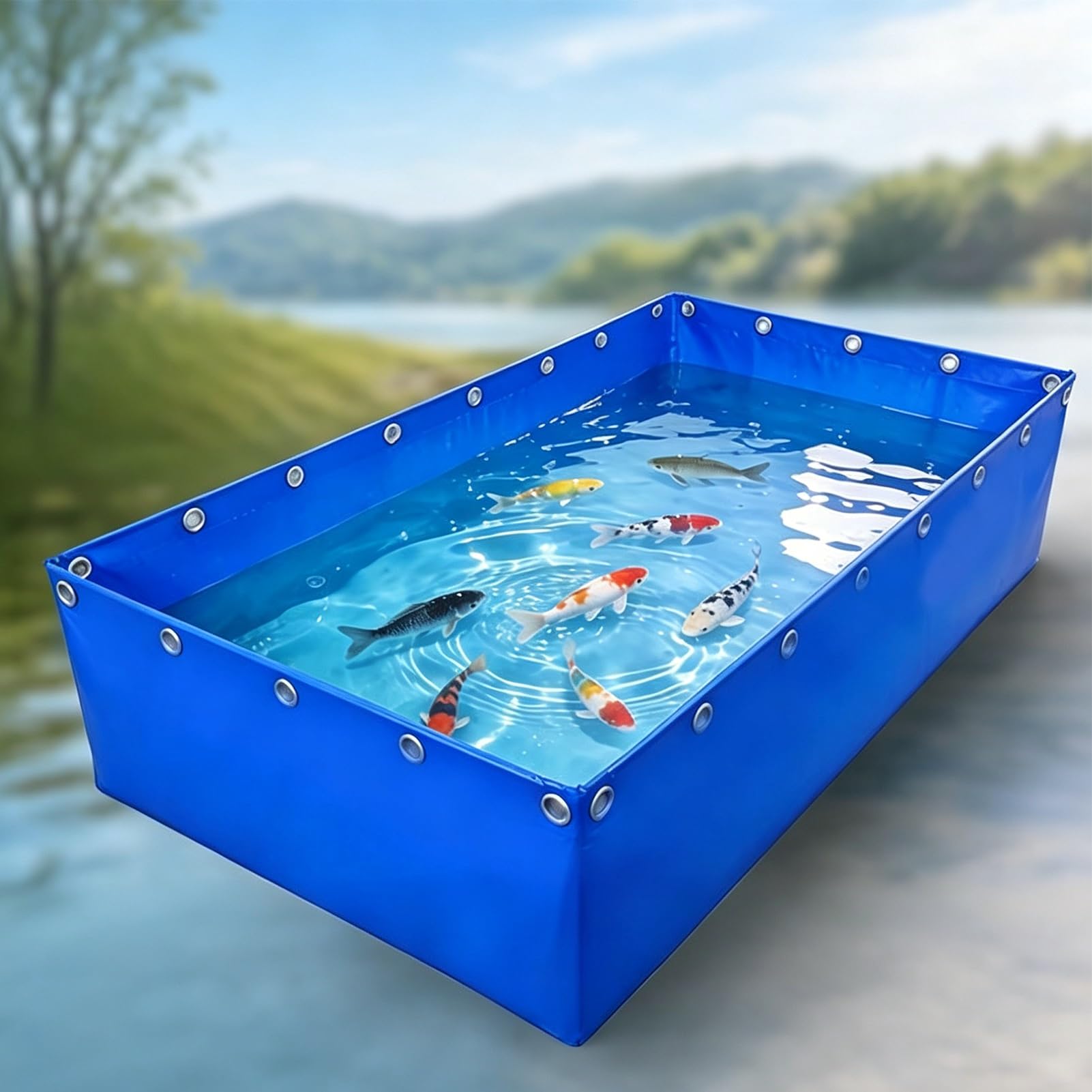 Tanque De Acuario Plegable para Peces, Estanque Rectangular Azul De Lona sobre El Suelo con Válvula De Drenaje, Piscina Portátil para Cría De Koi, Tanque De Peces Dorados(2x1x1.2m)
