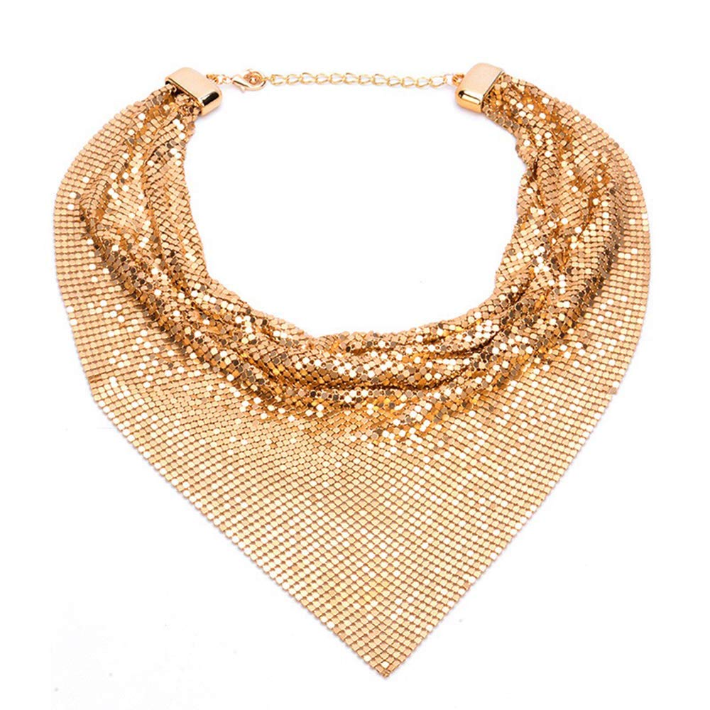 Fashion Statement Collar Necklace Metal Mesh Scarf Chunky Choker Bib Necklace for Women Fashion Costume Jewelry Chain Acessories