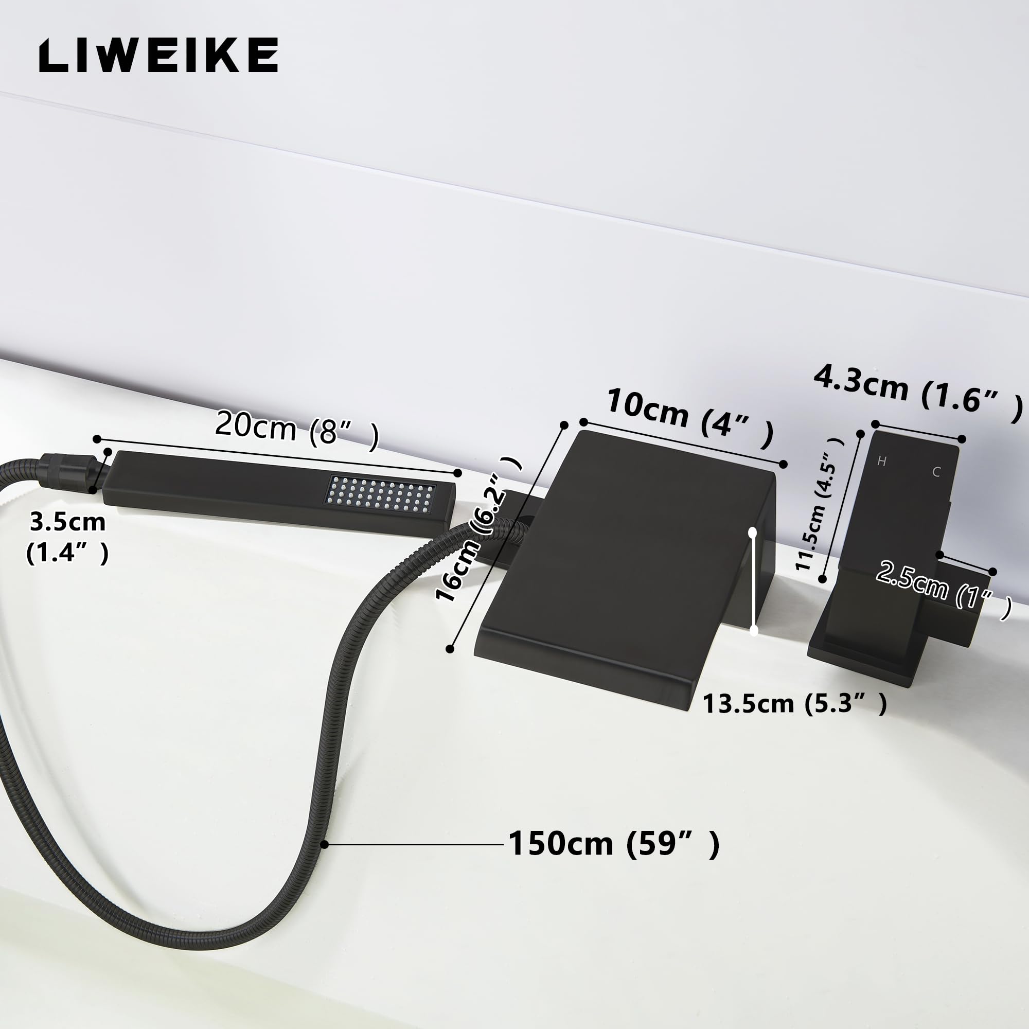 LIWEIKE 3 Loch Badewannenarmatur, Wasserfall Badewannenarmatur Matt schwarz Römische Badewanne Wasserhahn mit Handbrause