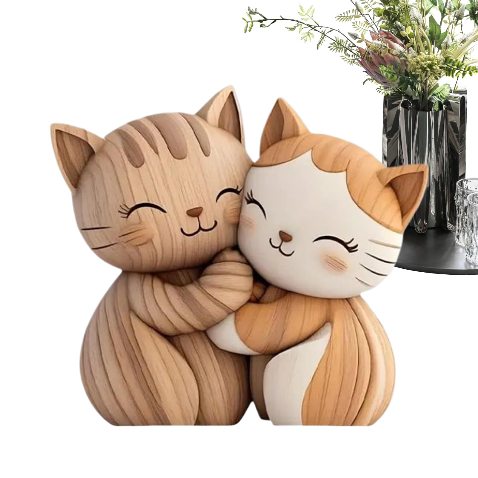 Süße Katzen-Deko,Holz Deko Paar Katzen Für Den Schreibtisch