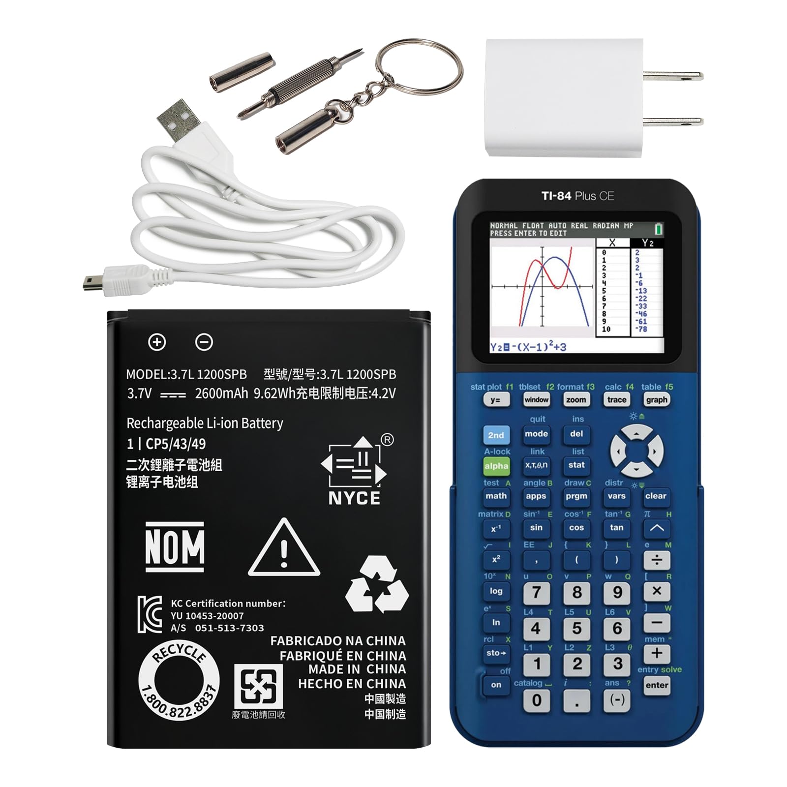 Akku für TI-84 Plus CE,3.7V 2600mAh Hochwertiger Ersatzakku - Wiederaufladbare Lithium-Ionen Batterie für Texas Instruments TI-84 Plus CE Taschenrechner