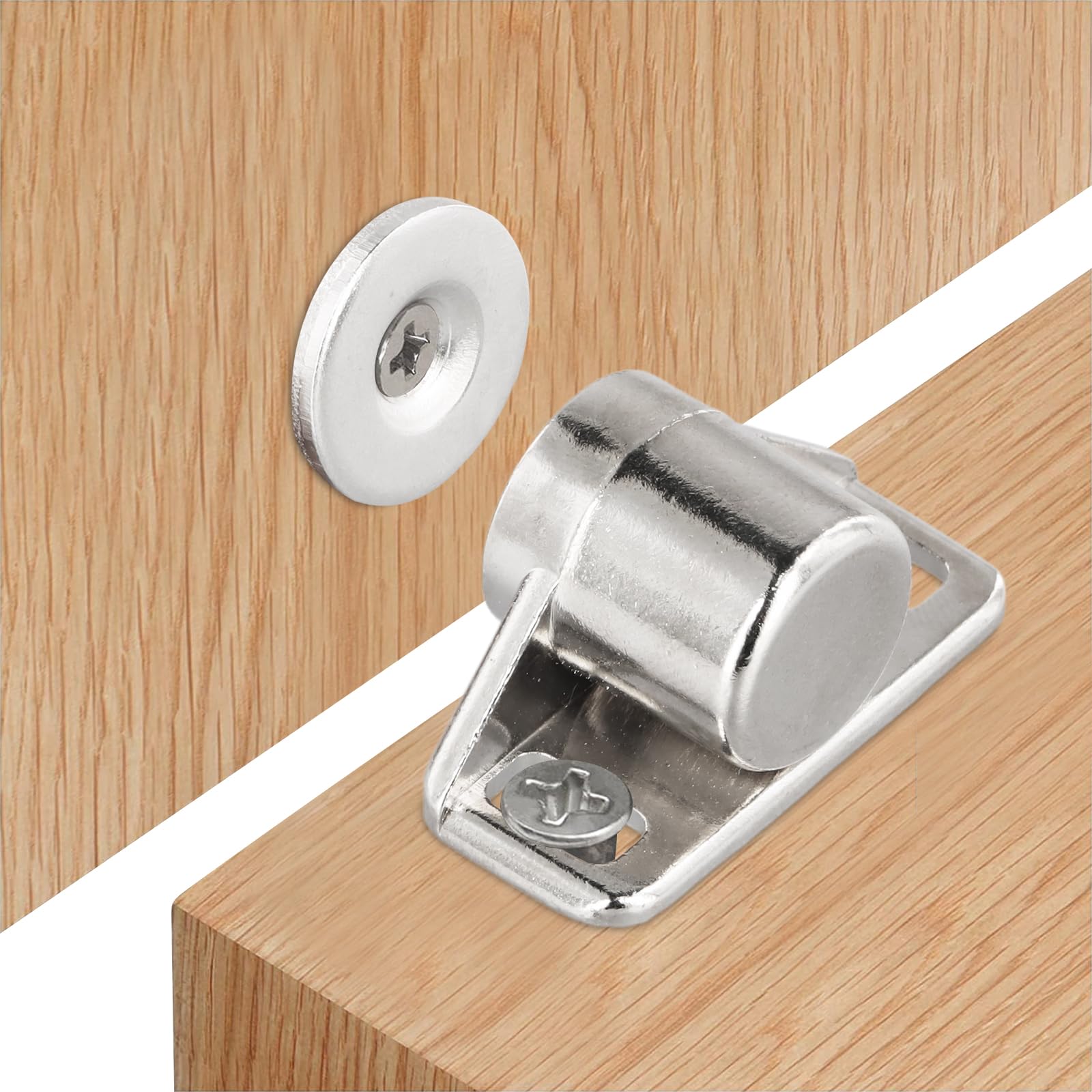 volumoon Door Magnetic Catch，Kitchen Magnet Push Catch Round，Push Door Closer Catches Latches Release，Cabinet Door Magnets Cupboard，Wardrobe，Kitchen Furniture Hardware Fittings (Silver) (301-25824)