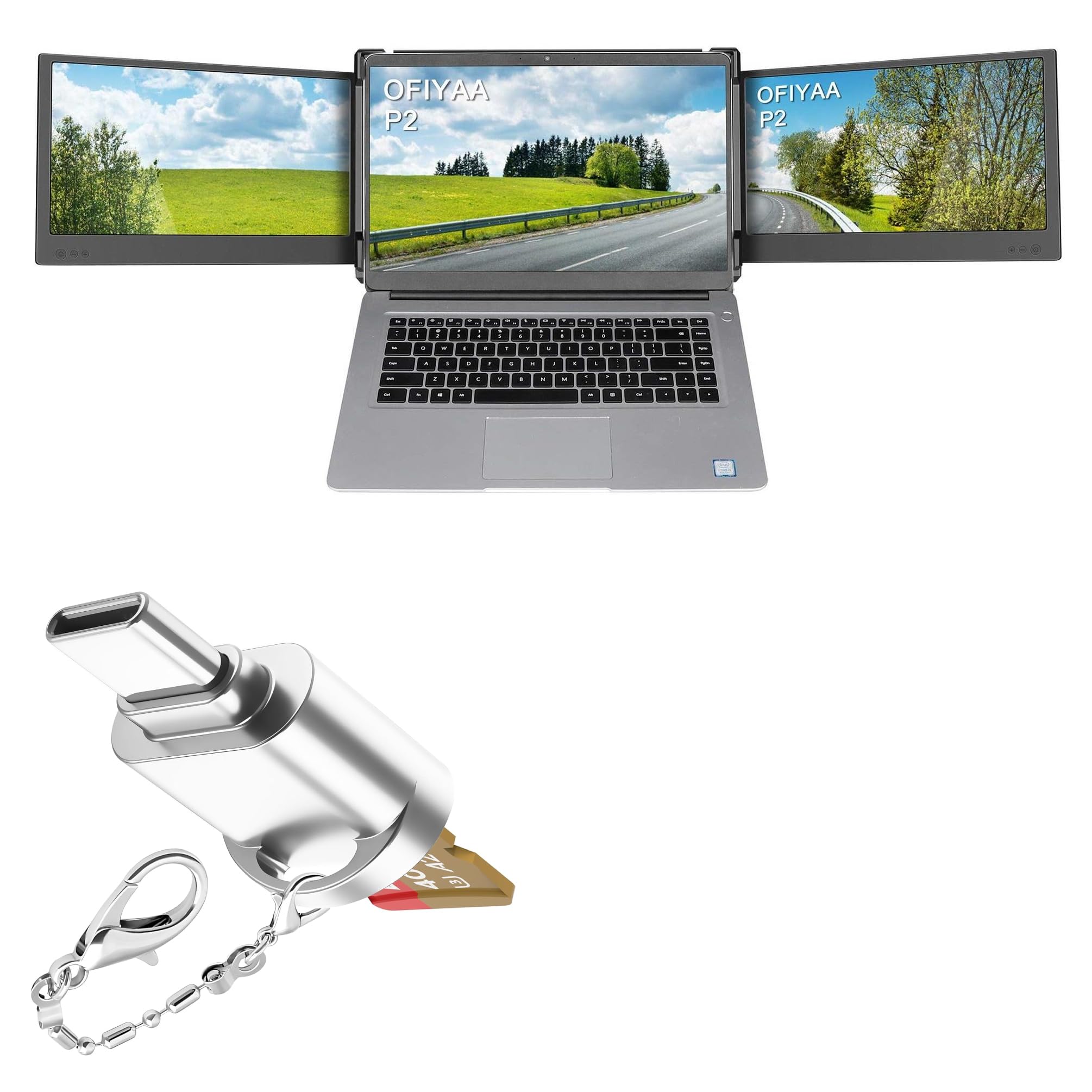 BoxWave Adapter Compatible with ALLVIA OFIYAA P2 Portable Monitor (12 in) - Micro SD Card miniReader, USB Type-C OTG Reader USB3.0 Adapter Keychain - Metallic Silver