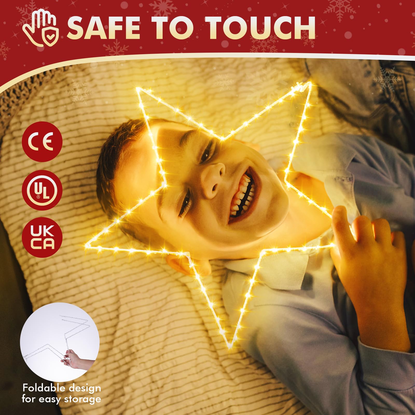 GlobaLink Gwiazdy bożonarodzeniowe, 50 cm, bardzo duża bateria, okienne, gwiazdy, wodoodporne oświetlenie LED z funkcją pomiaru czasu i 8 trybami, składane, świąteczne oświetlenie okienne, na wesela