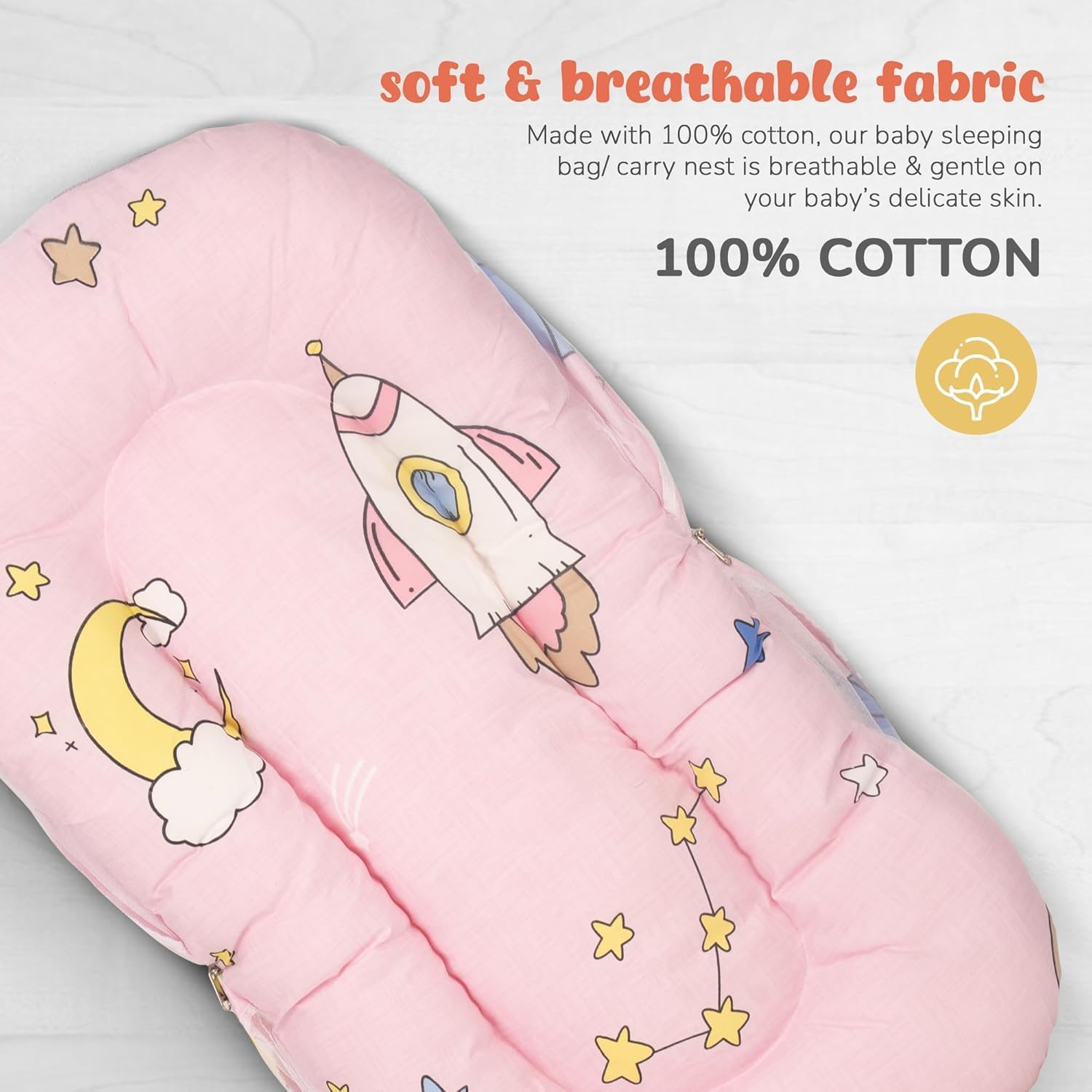 BAYBEE Baby Bedding Set with Mosquito Net, Mattress, Neck Pillow, 0-6 Months, Travel Friendly (Light Pink)