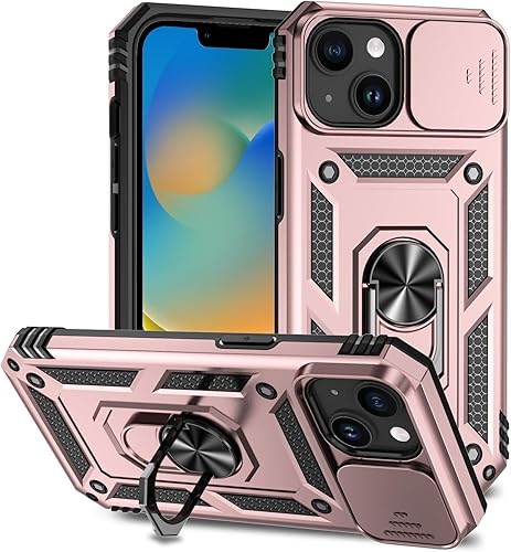 Hitaoyou Funda compatible con iPhone 15, iPhone 15 con funda para cámara y soporte, grado militar, a prueba de golpes, resistente, con soporte
