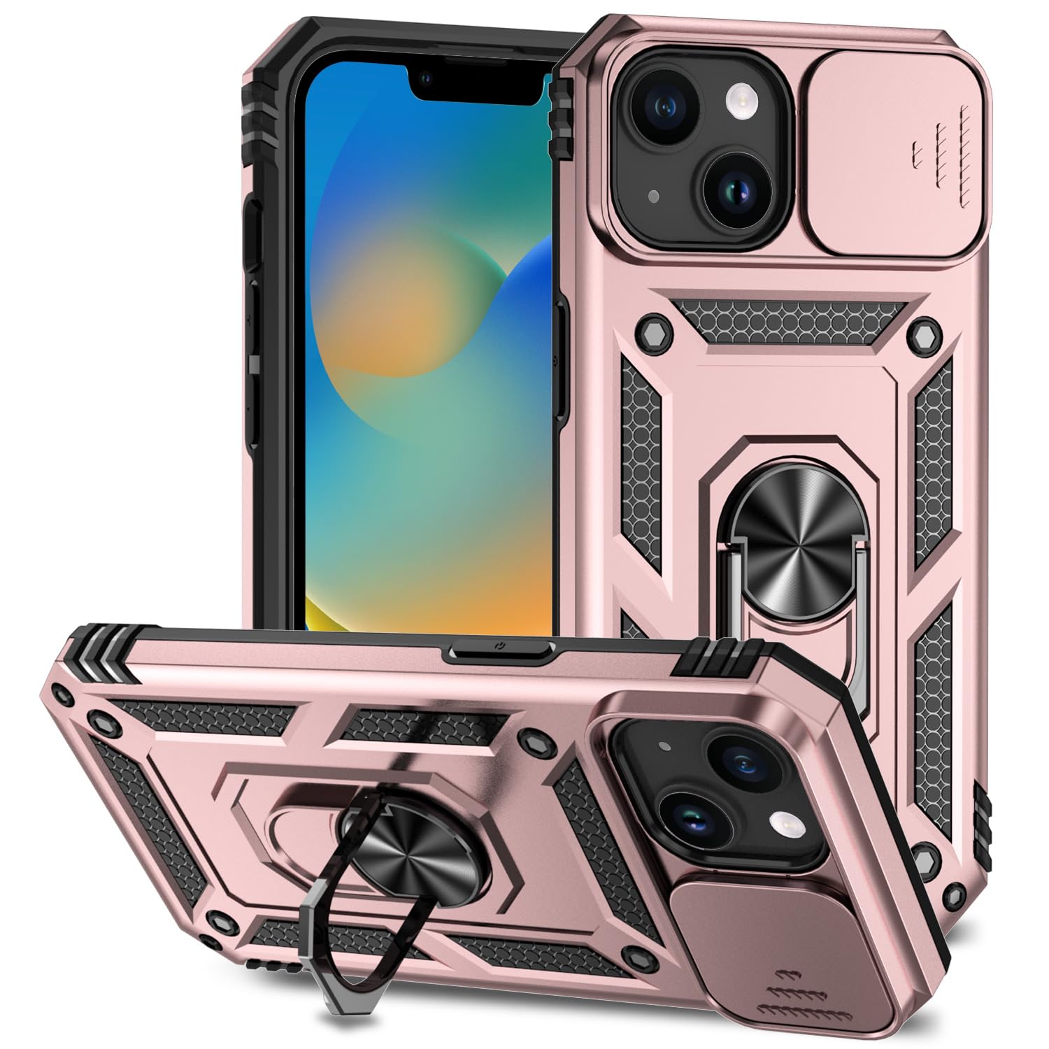 Coque iPhone 15 Plus robuste béquille intégrée et protection objectif coulissant - 8
