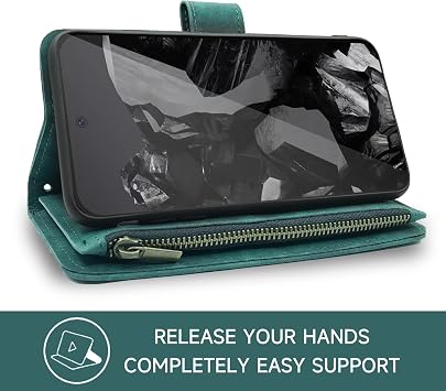 Google Pixel 9 Pro XLWalletケースとプレミアムヴィンテージレザーフリップクレジットカードホルダースタンド携帯電話カバーPixel9 9Pro 9ProXLに対応 ナインメングリーン