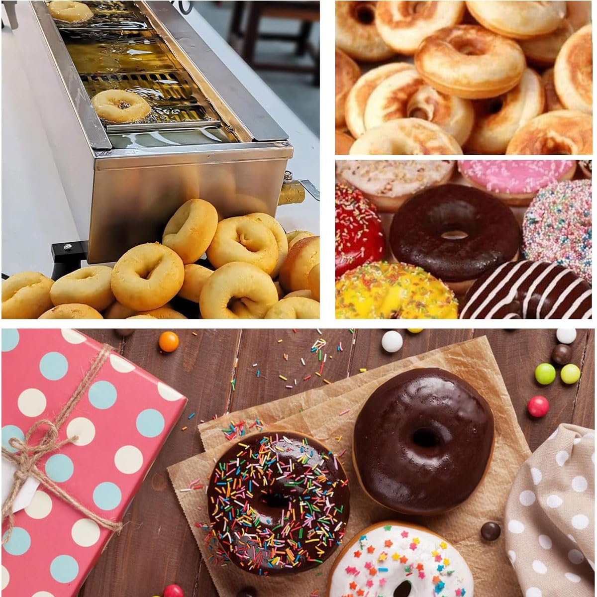 Máquina for Hacer donas comerciales,máquina Hacer donas de Acero Inoxidable con tolva de 3000 W con tolva de 7 L, máquinas automática hacers con moldes de 3 tamaños,for Tienda de postres