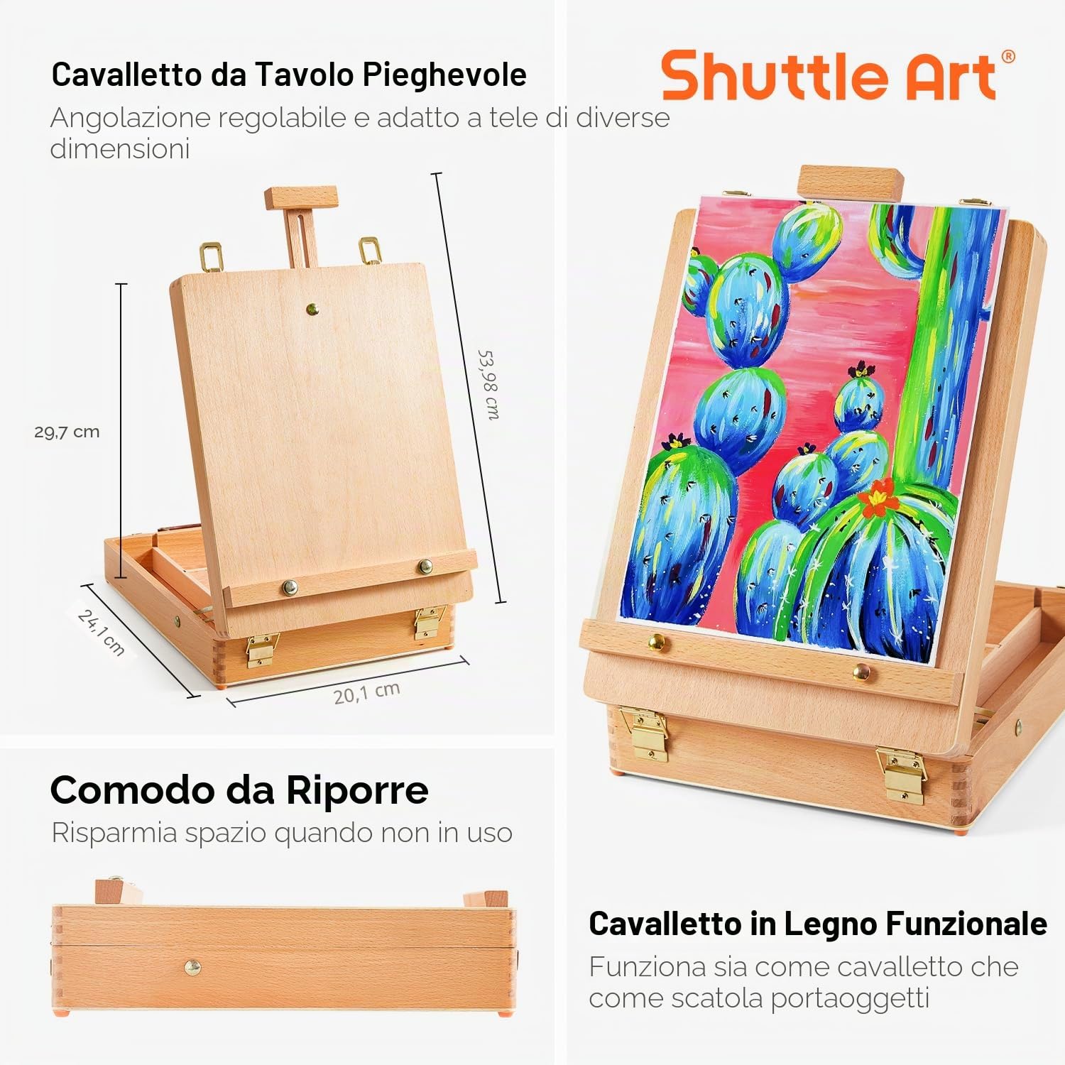 Shuttle Art Assortimento di pittura acrilica, 59 impacchettare articoli di pittura professionale con pannelli di legno Easel, 30 Colori Acrilici, tela, spazzole, tavolozza, Kit per adulti