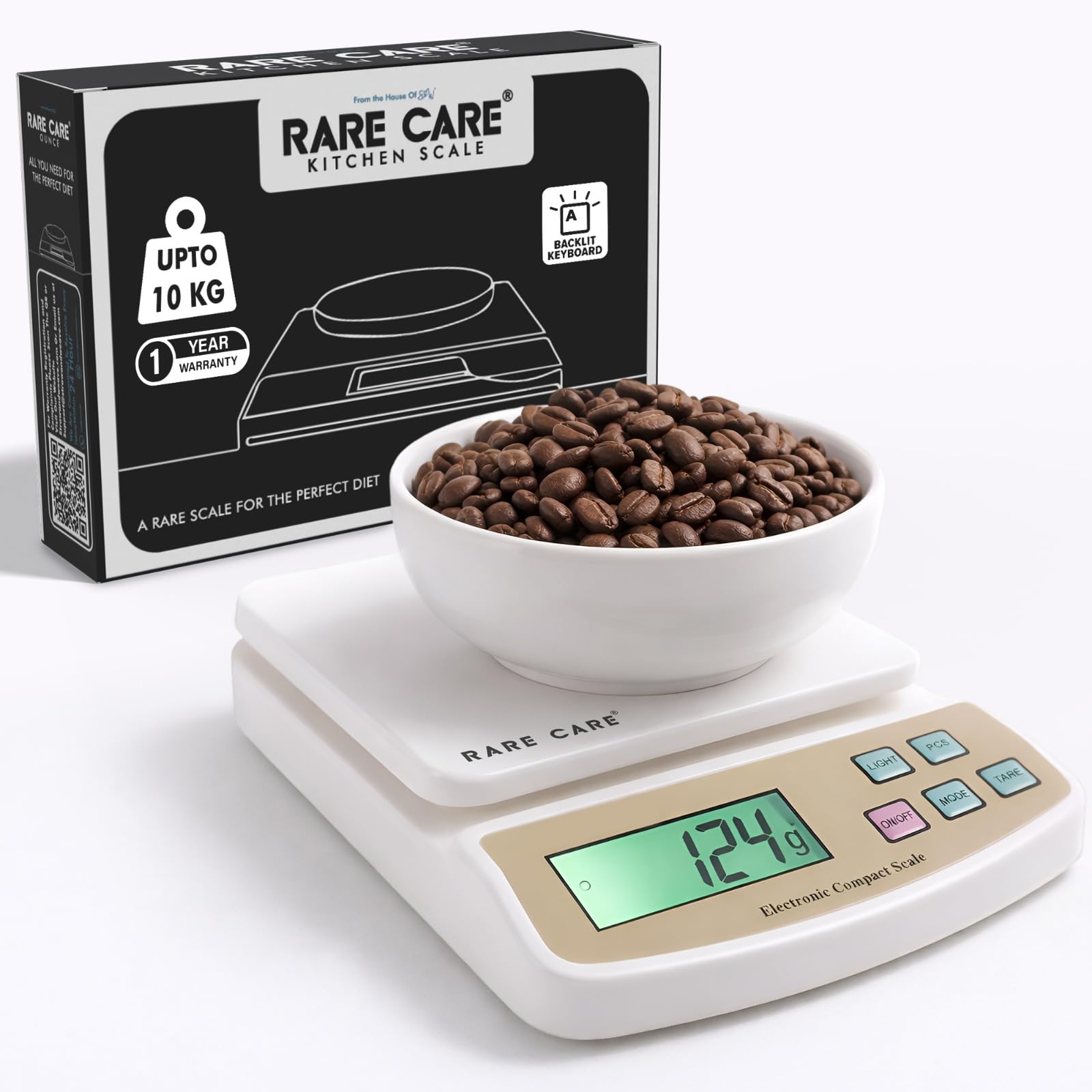 Kitchen Weight Machine For Home | 10 KG Electronic Weighing Machine for Food | BackLit Tare Function 1 Year Warranty | Dual Weight Setting | Weighing Scale For Kitchen